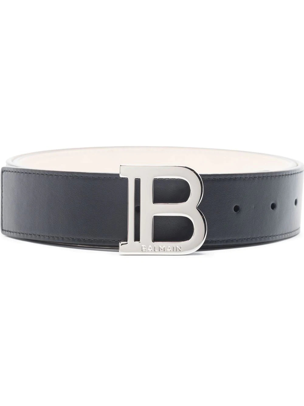 BALMAIN MEN B Logo Buckle 3.5 Belt Black/Silver - MAISONDEFASHION.COM