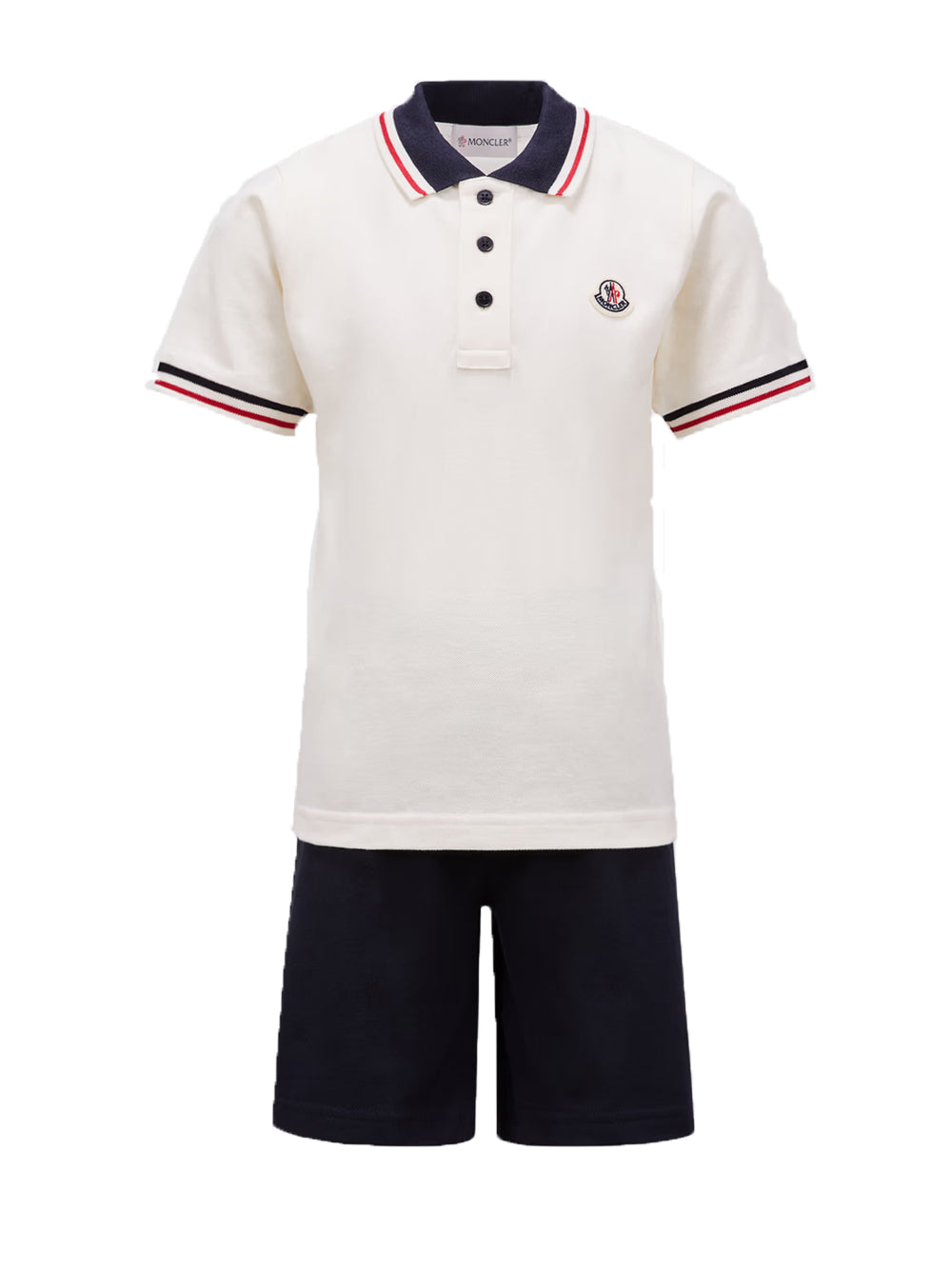 MONCLER KIDS Boys Logo Polo Shirt Set White/Blue