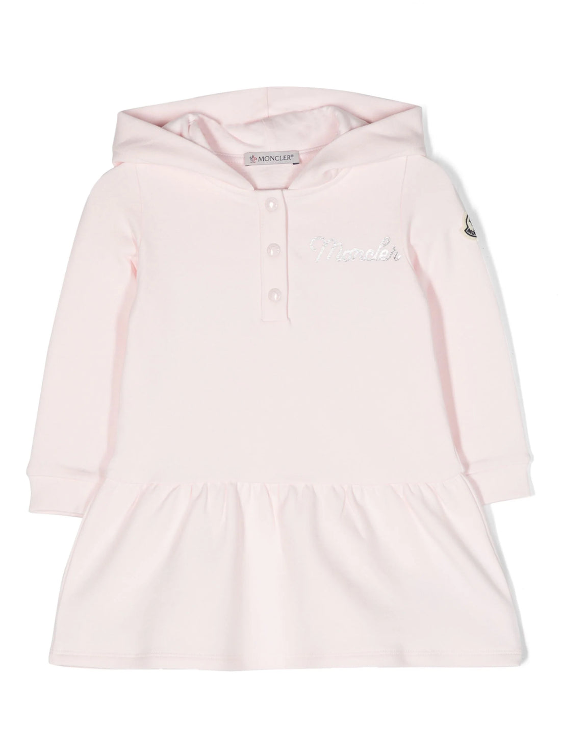 MONCLER BABY Girls Logo Embroidered Hooded Dress Pink - MAISONDEFASHION.COM