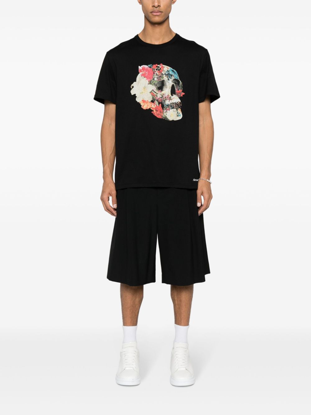 ALEXANDER MCQUEEN Floral Skull Print Cotton T-Shirt Black