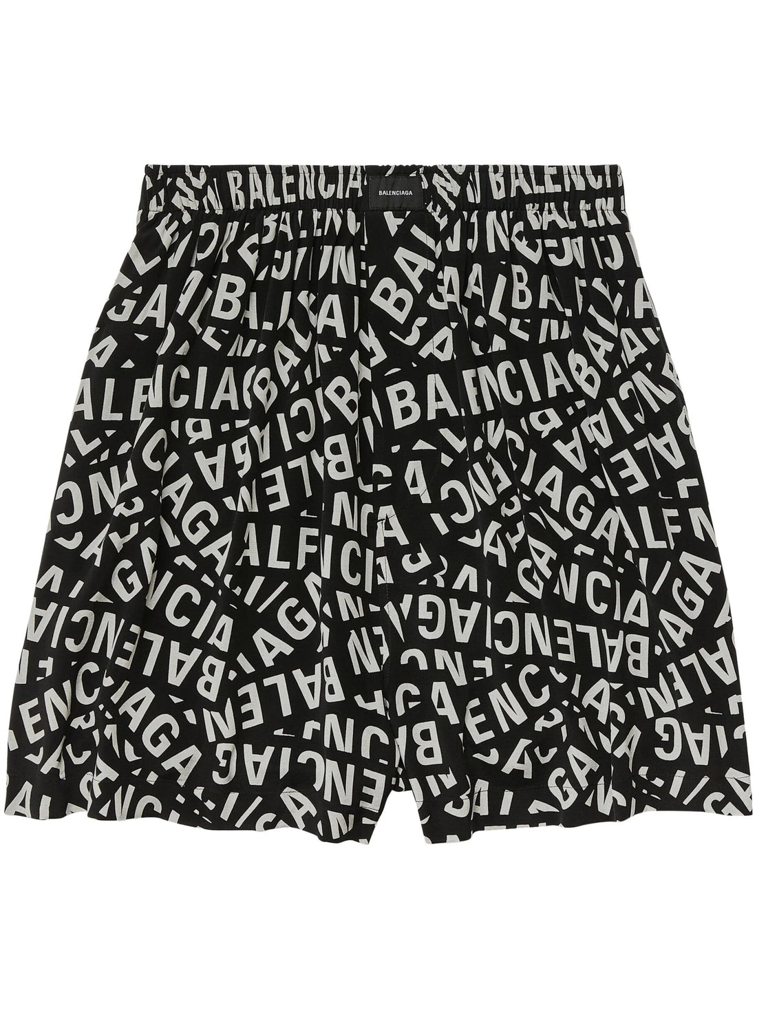 BALENCIAGA All Over Logo Print Tape Shorts Black/Grey - MAISONDEFASHION.COM