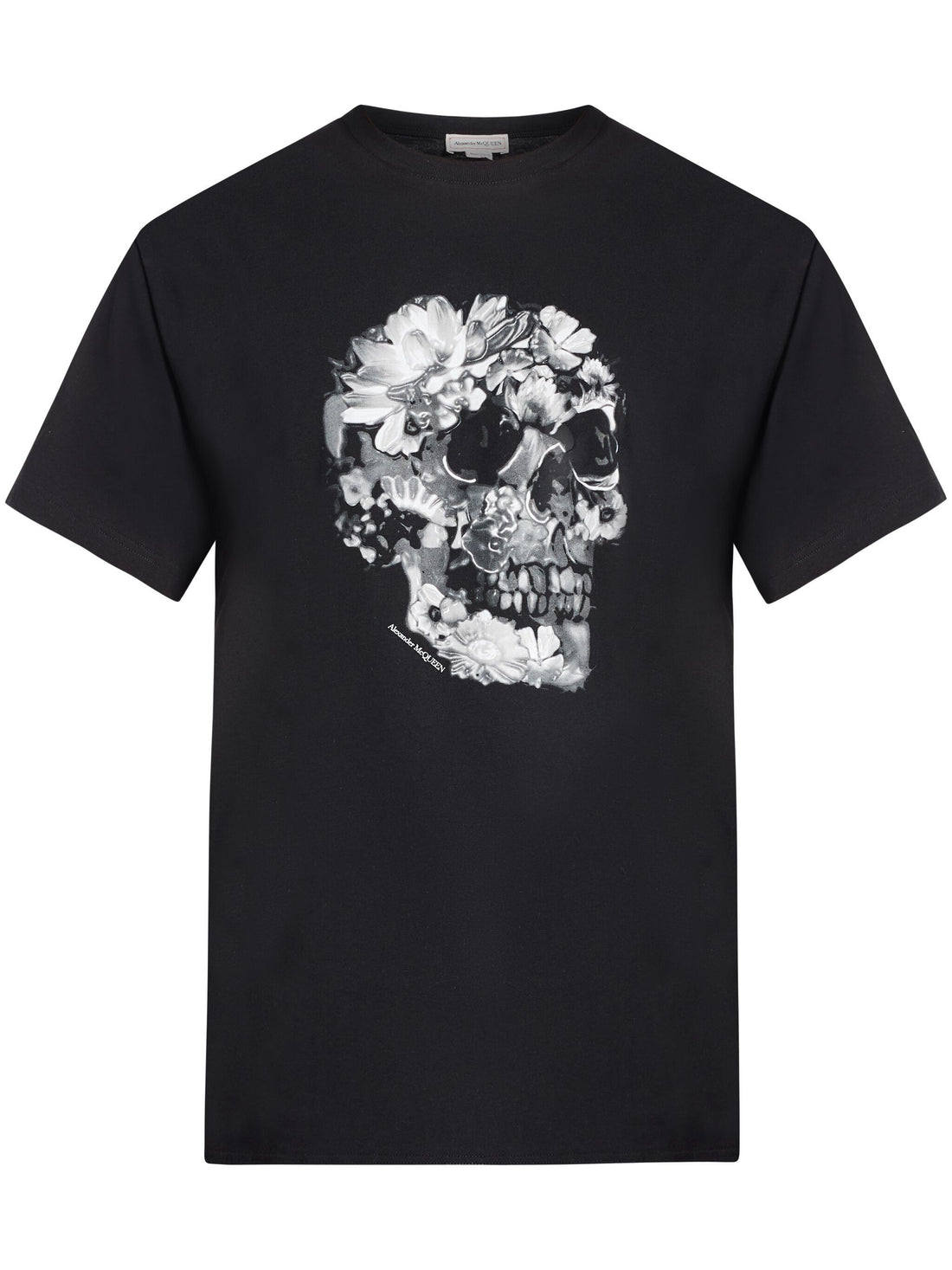 ALEXANDER MCQUEEN Floral Skull Print Cotton T-Shirt Black/White