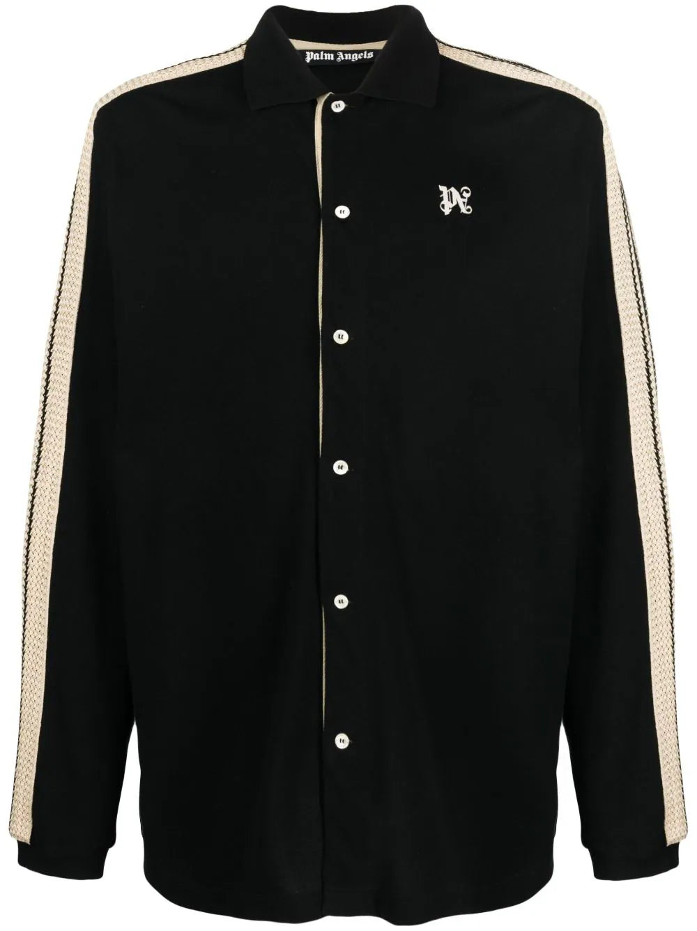 PALM ANGELS MEN Pa Monogram Piquet Trackshirt Black - MAISONDEFASHION.COM