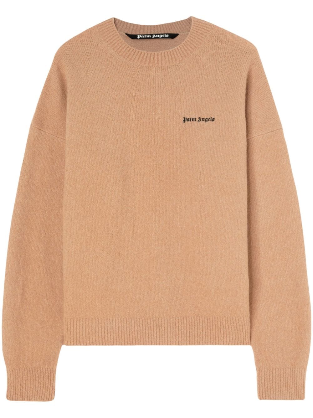 PALM ANGELS MEN Basic Logo Knit Sweatshirt Camel/Black - MAISONDEFASHION.COM