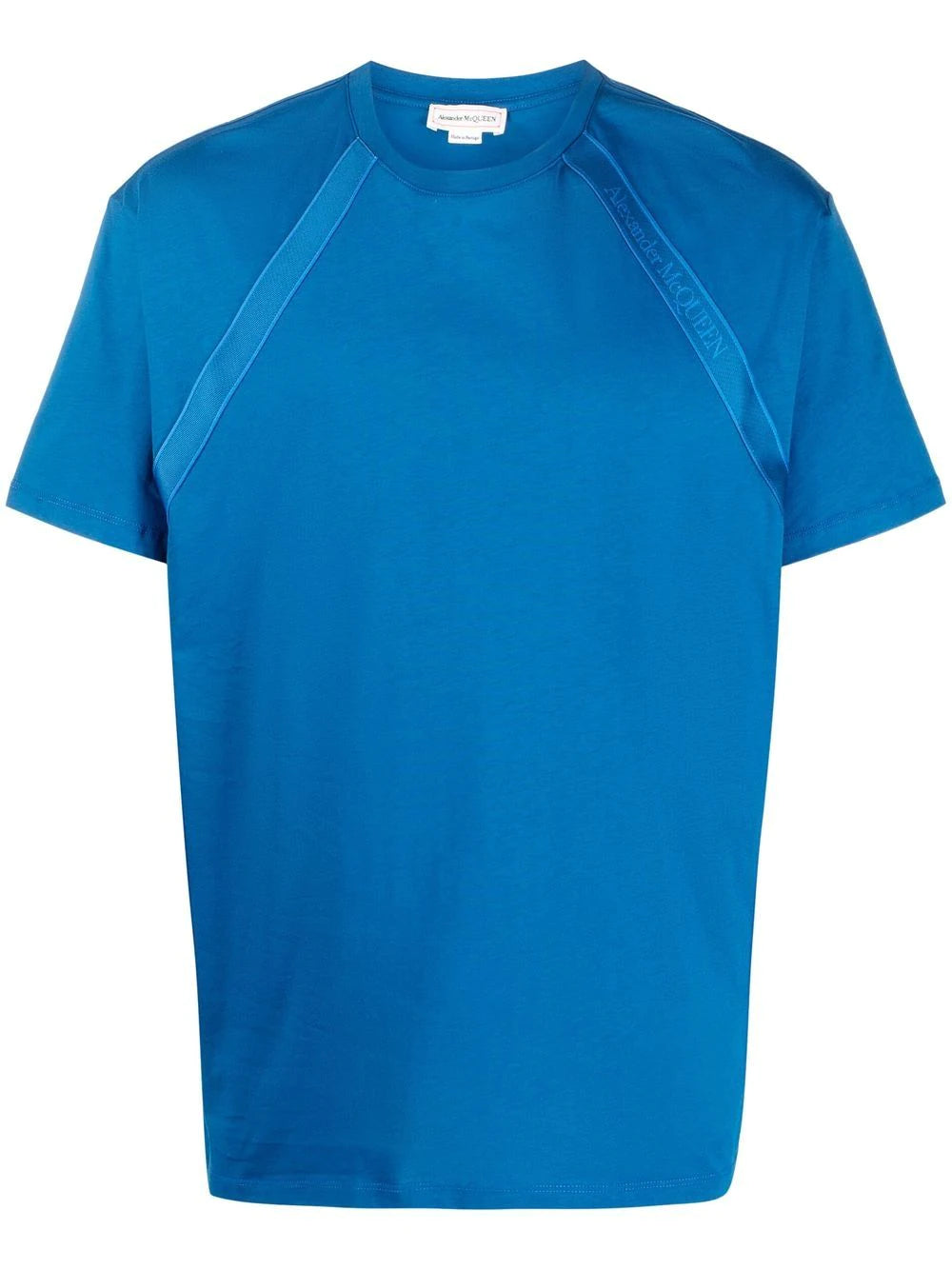 ALEXANDER MCQUEEN Logo Tape T-Shirt Blue - MAISONDEFASHION.COM