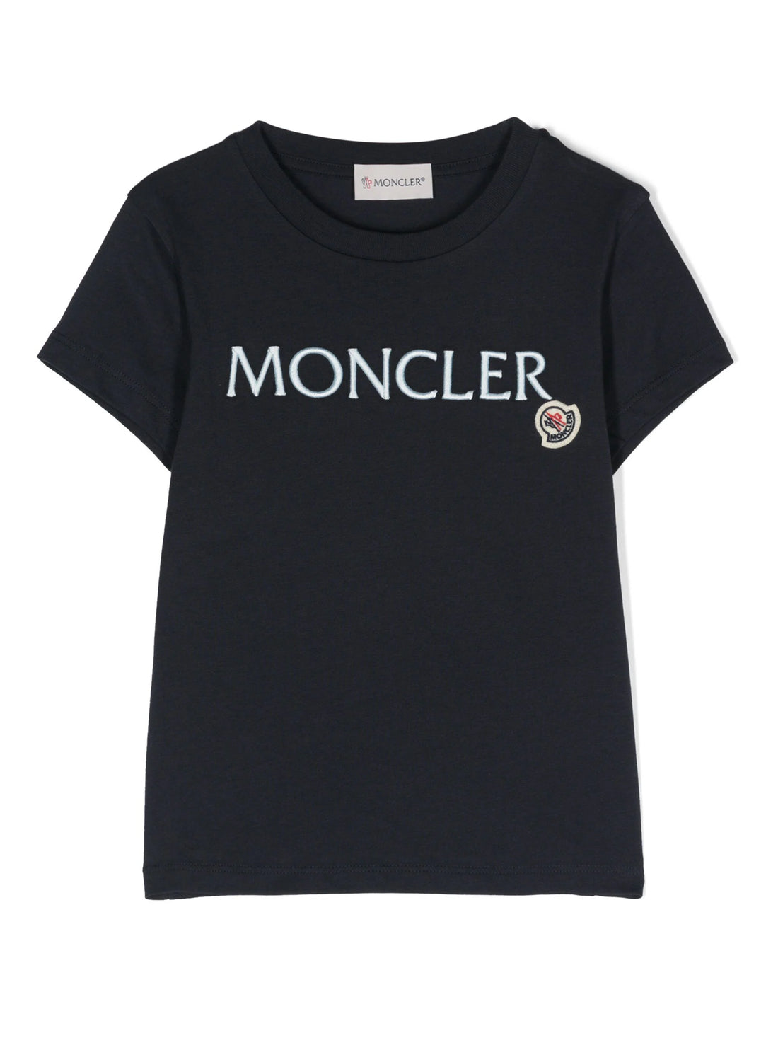 MONCLER KIDS Girls Logo Embroidered T-Shirt Midnight Blue - MAISONDEFASHION.COM