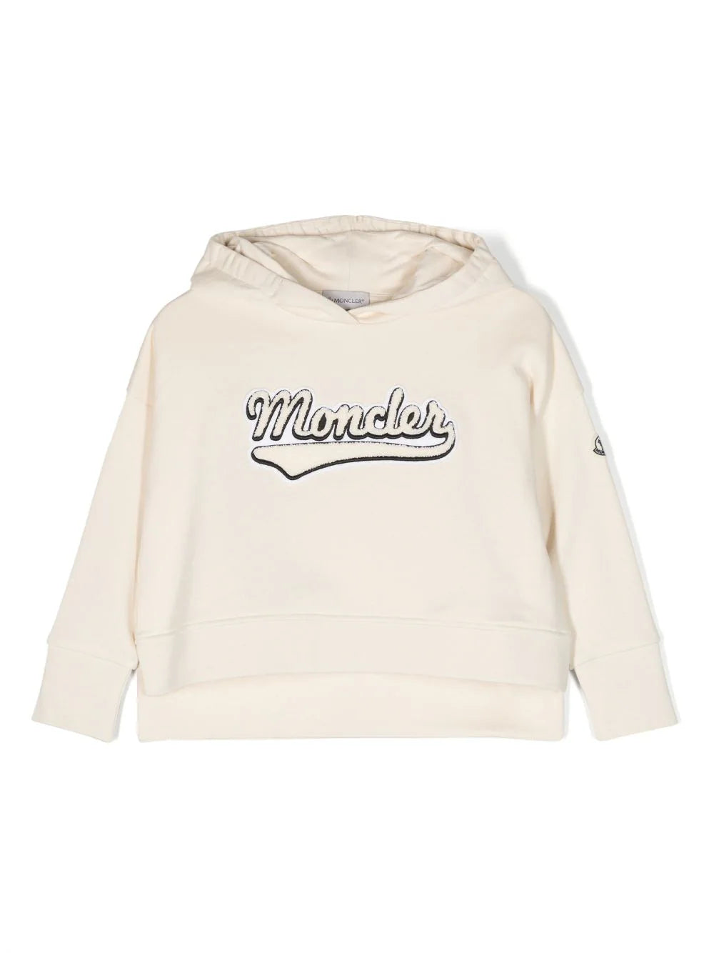 MONCLER KIDS Boys Logo Embroidered Cotton Hoodie Beige - MAISONDEFASHION.COM