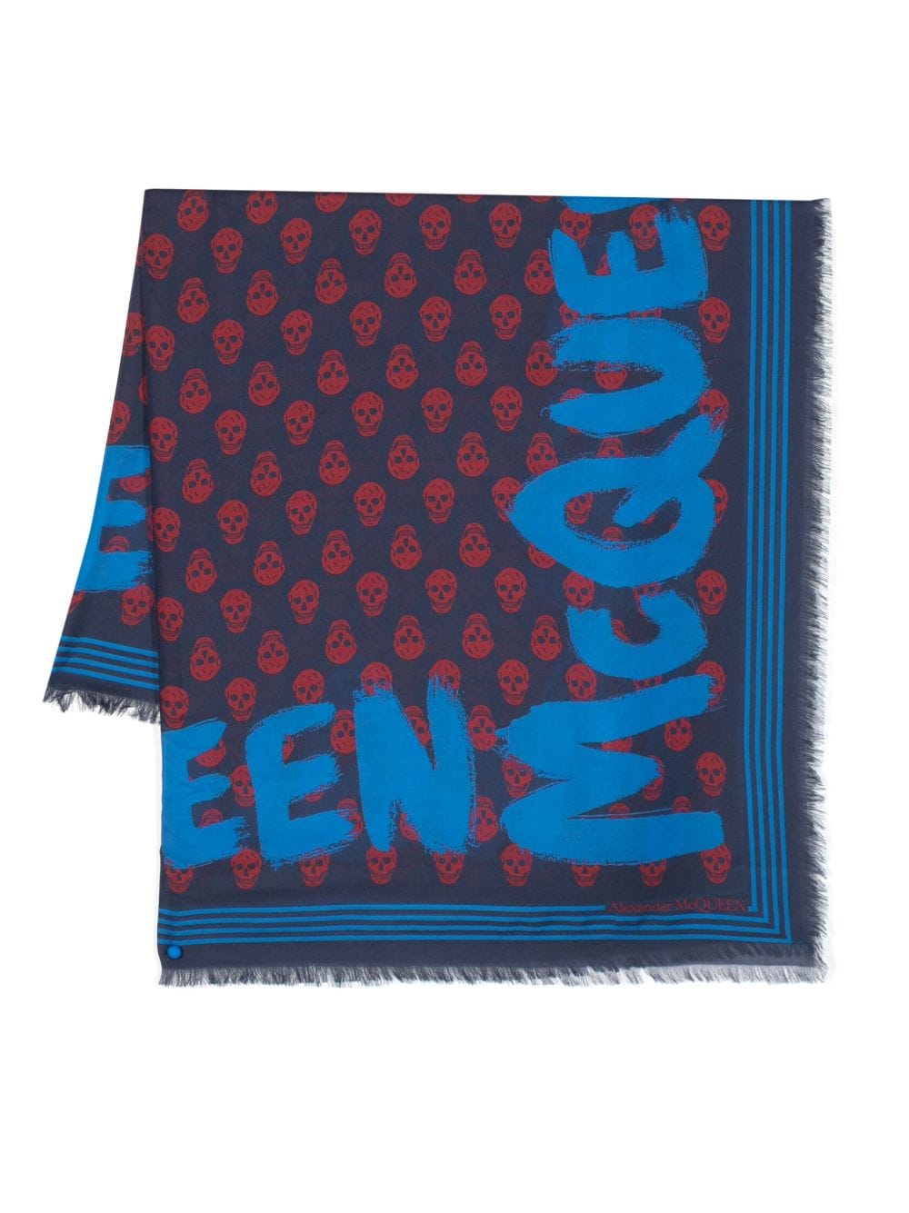 ALEXANDER MCQUEEN MEN All Over Skull Print Scarf Blue/Red - MAISONDEFASHION.COM