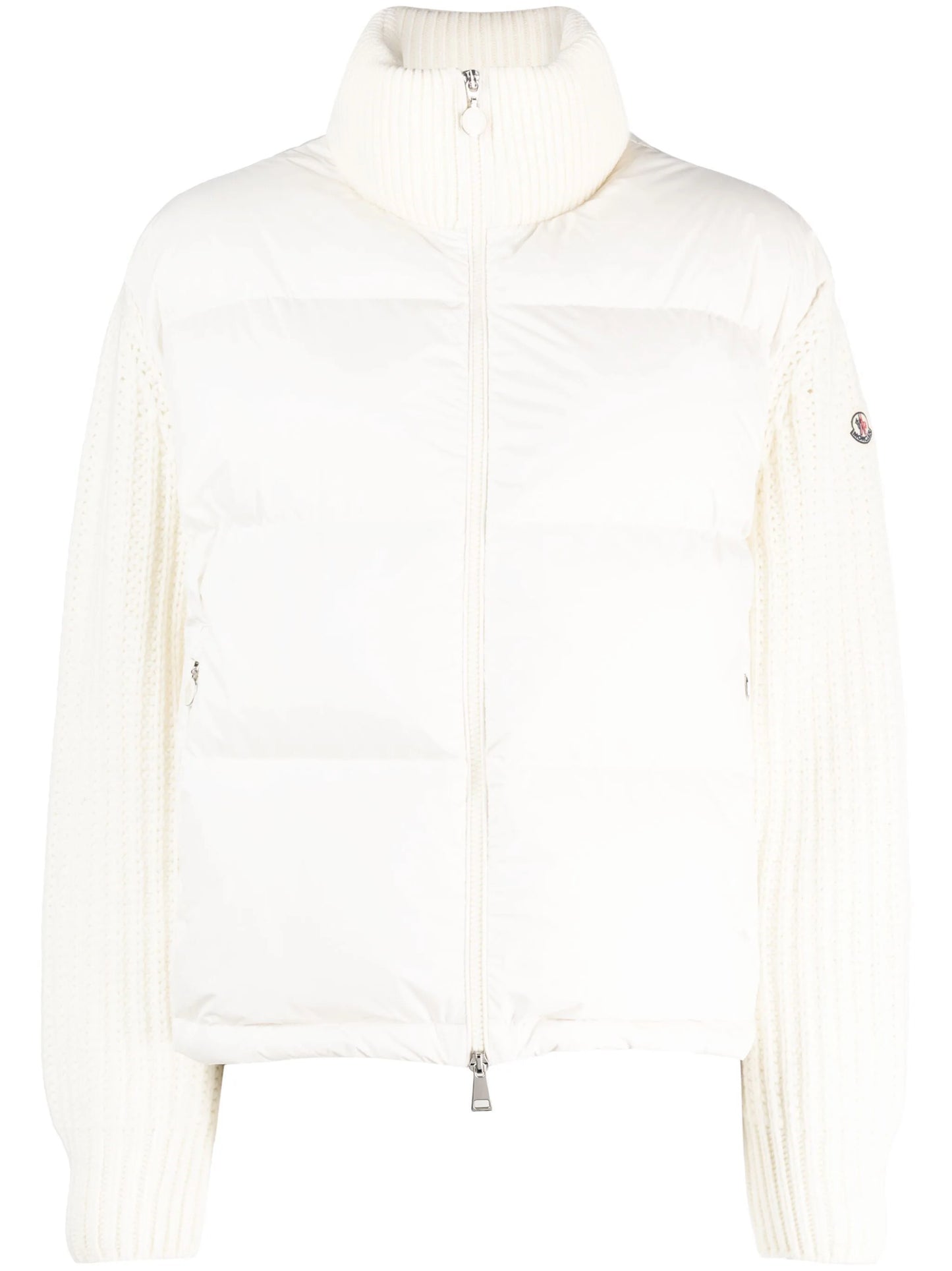 MONCLER WOMEN Logo Patch Padded Wool Cardigan White - MAISONDEFASHION.COM