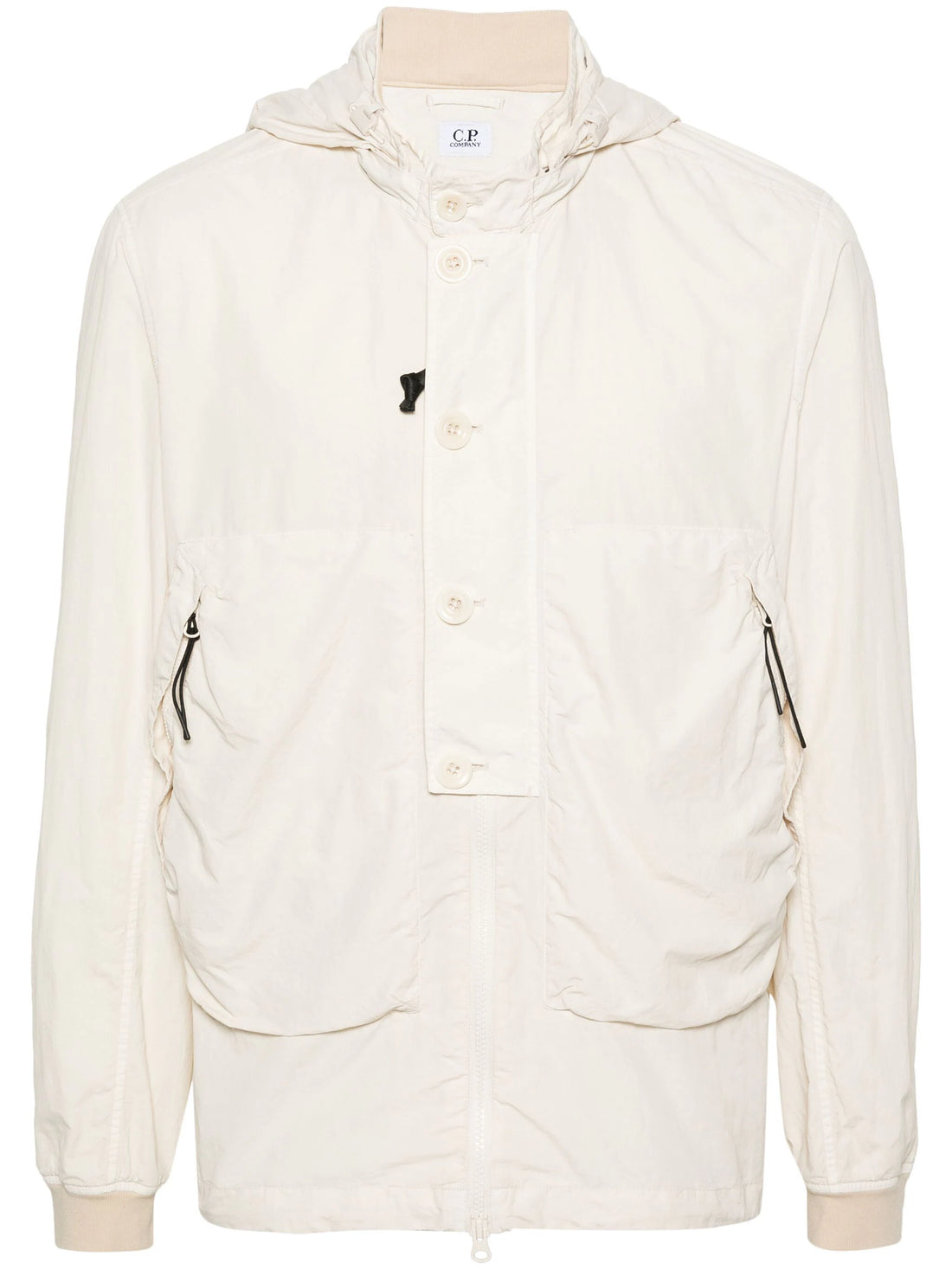 C.P. COMPANY Flatt Nylon Goggle Overshirt Button Up Jacket Beige 