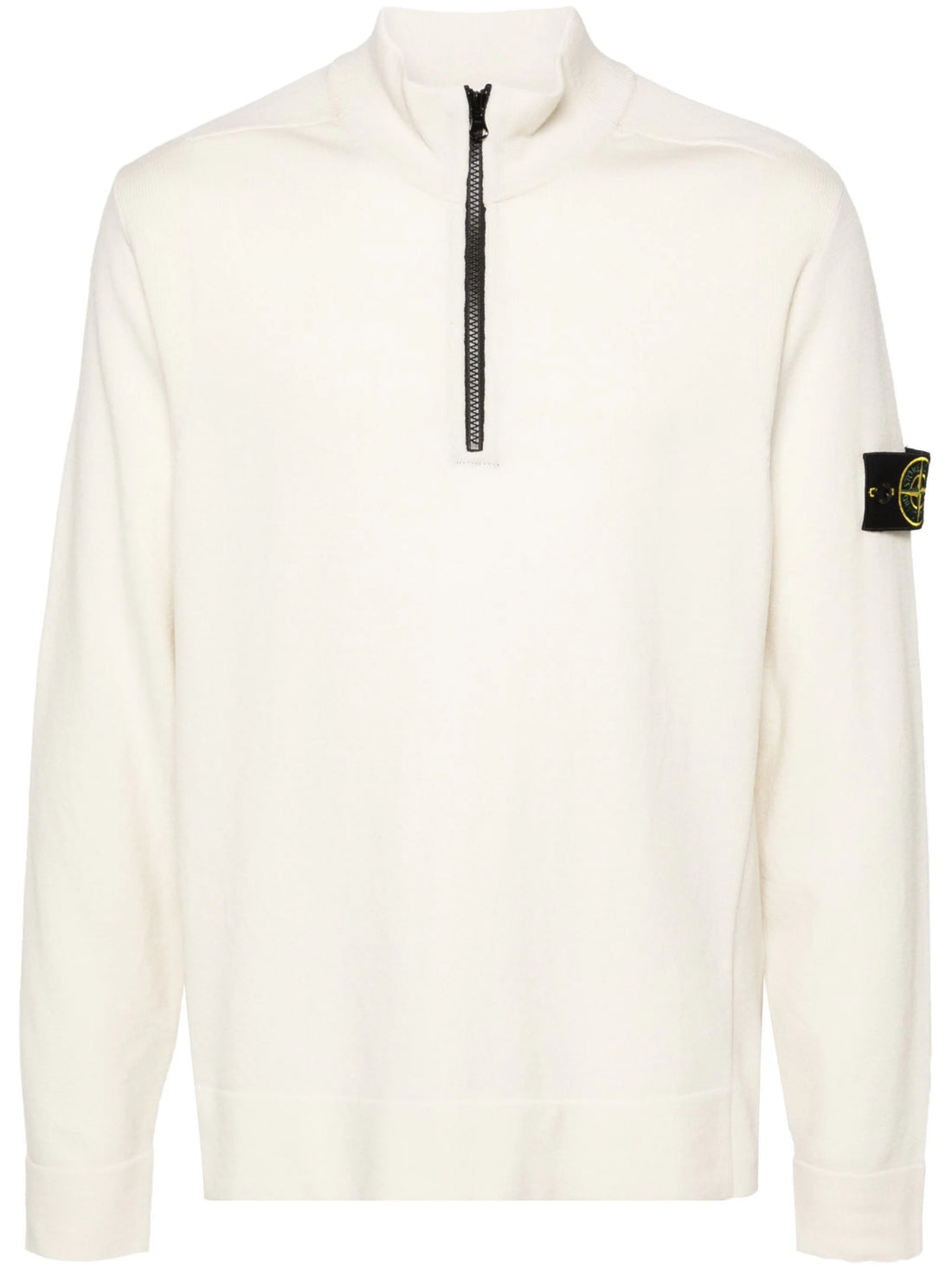 STONE ISLAND Compass Badge Wool Quarter Zip Sweatshirt Beige MAISONDEFASHION.COM