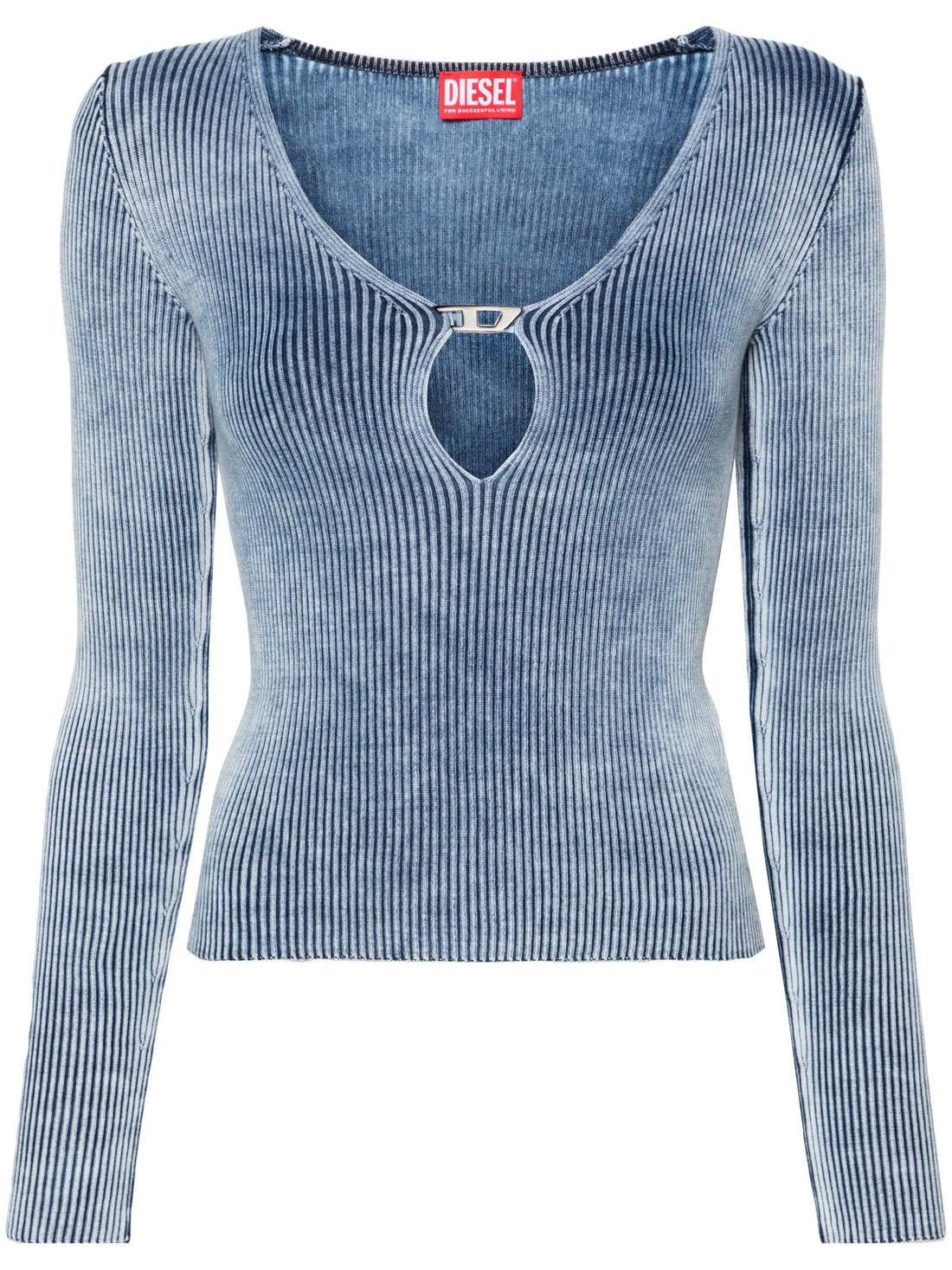 DIESEL WOMEN M-Teri Ribbed Knit Top Indigo Blue - MAISONDEFASHION.COM