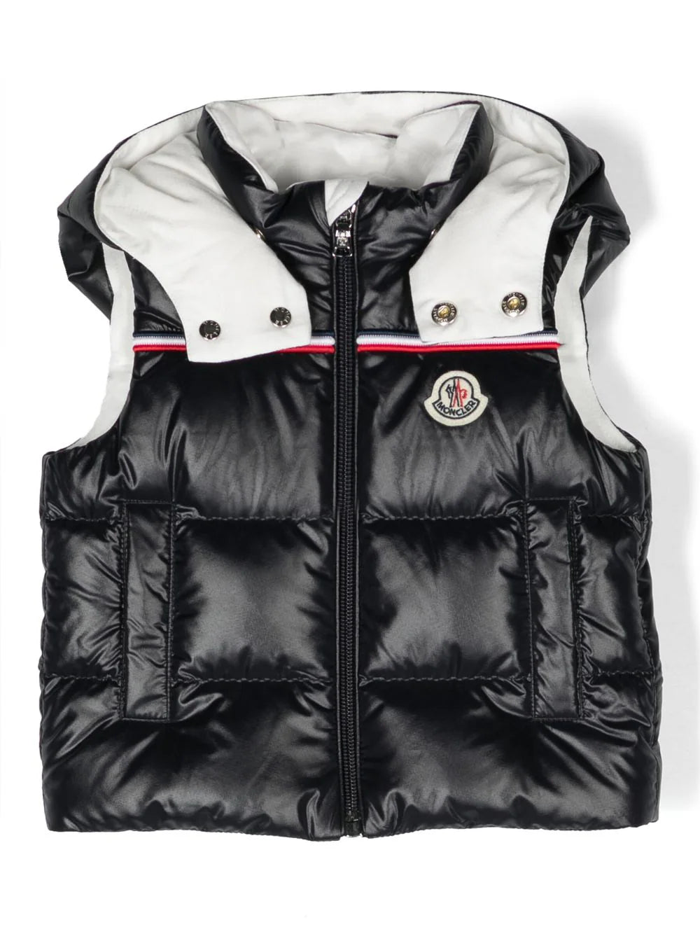 MONCLER BABY Boys Peter Logo Padded Vest Navy/White - MAISONDEFASHION.COM