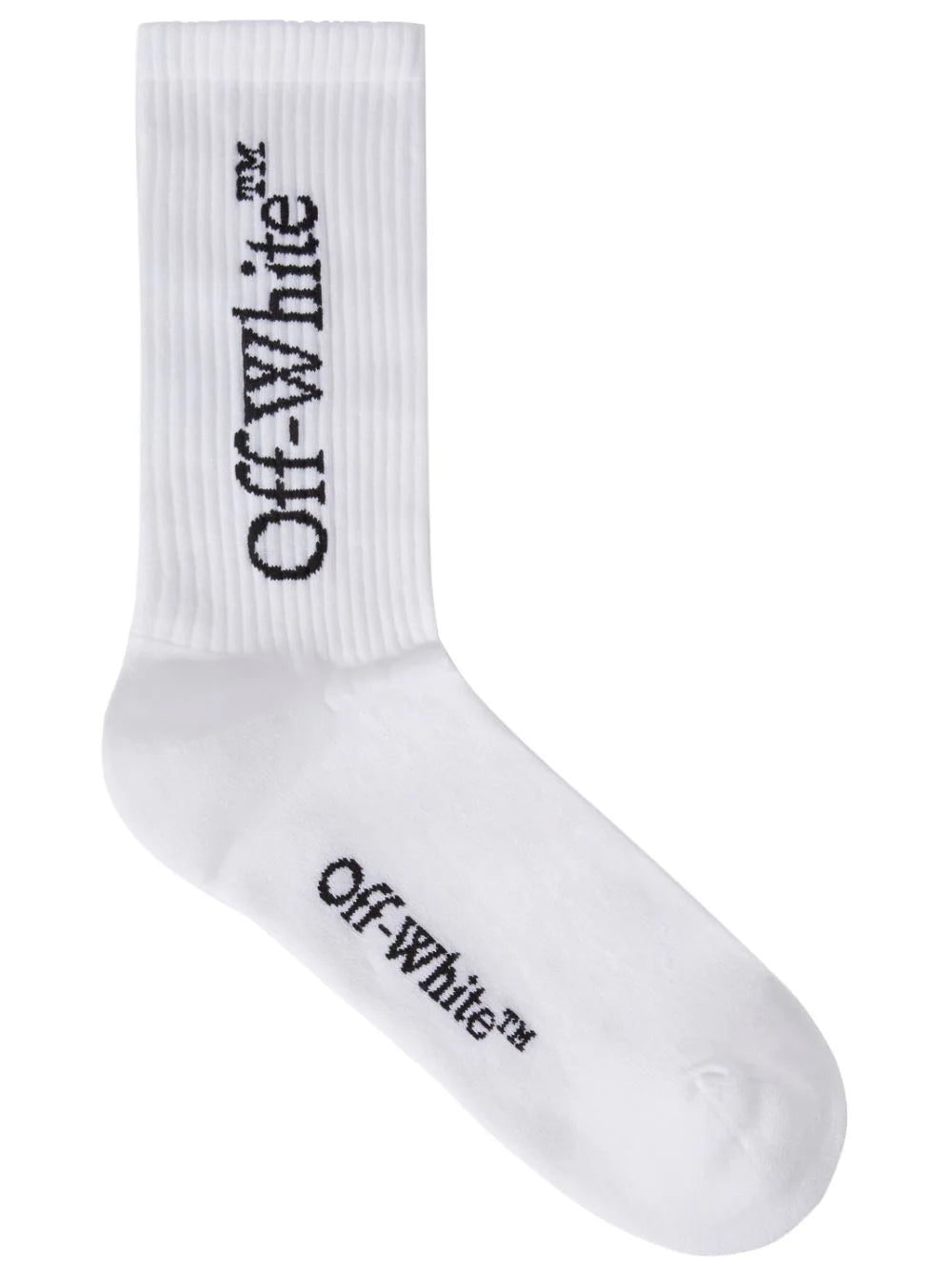 OFF-WHITE MEN Big Logo Mid Calf Socks White/Black - MAISONDEFASHION.COM