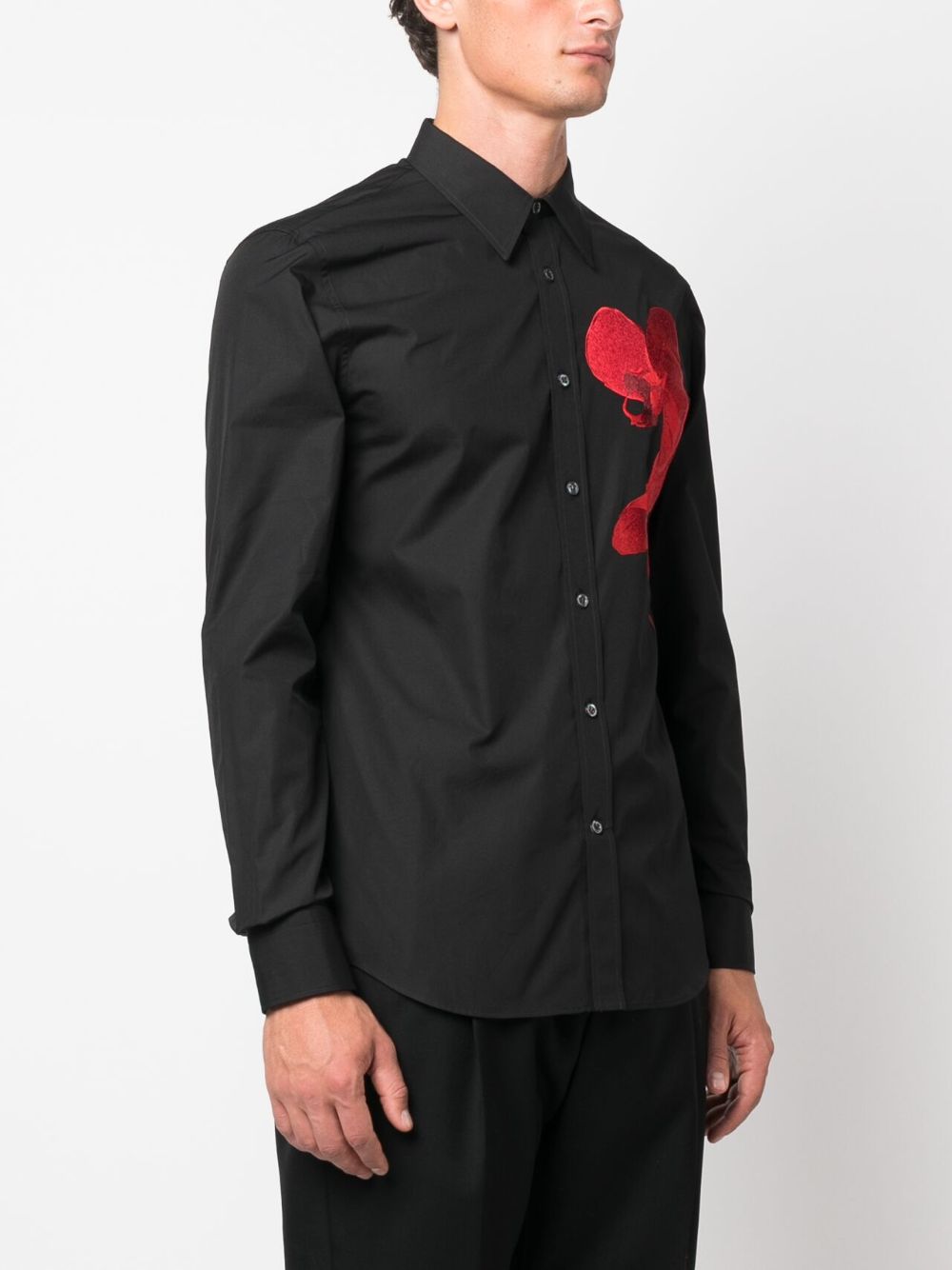 ALEXANDER MCQUEEN Embroidered Cotton Shirt Black/Red - MAISONDEFASHION.COM