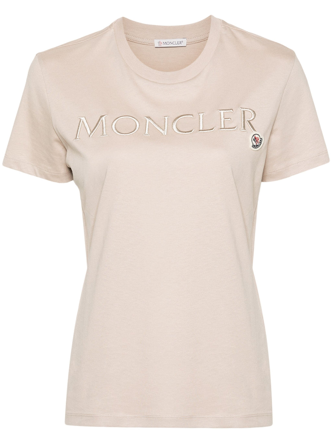 MONCLER WOMEN Double Logo Cotton T-Shirt Beige