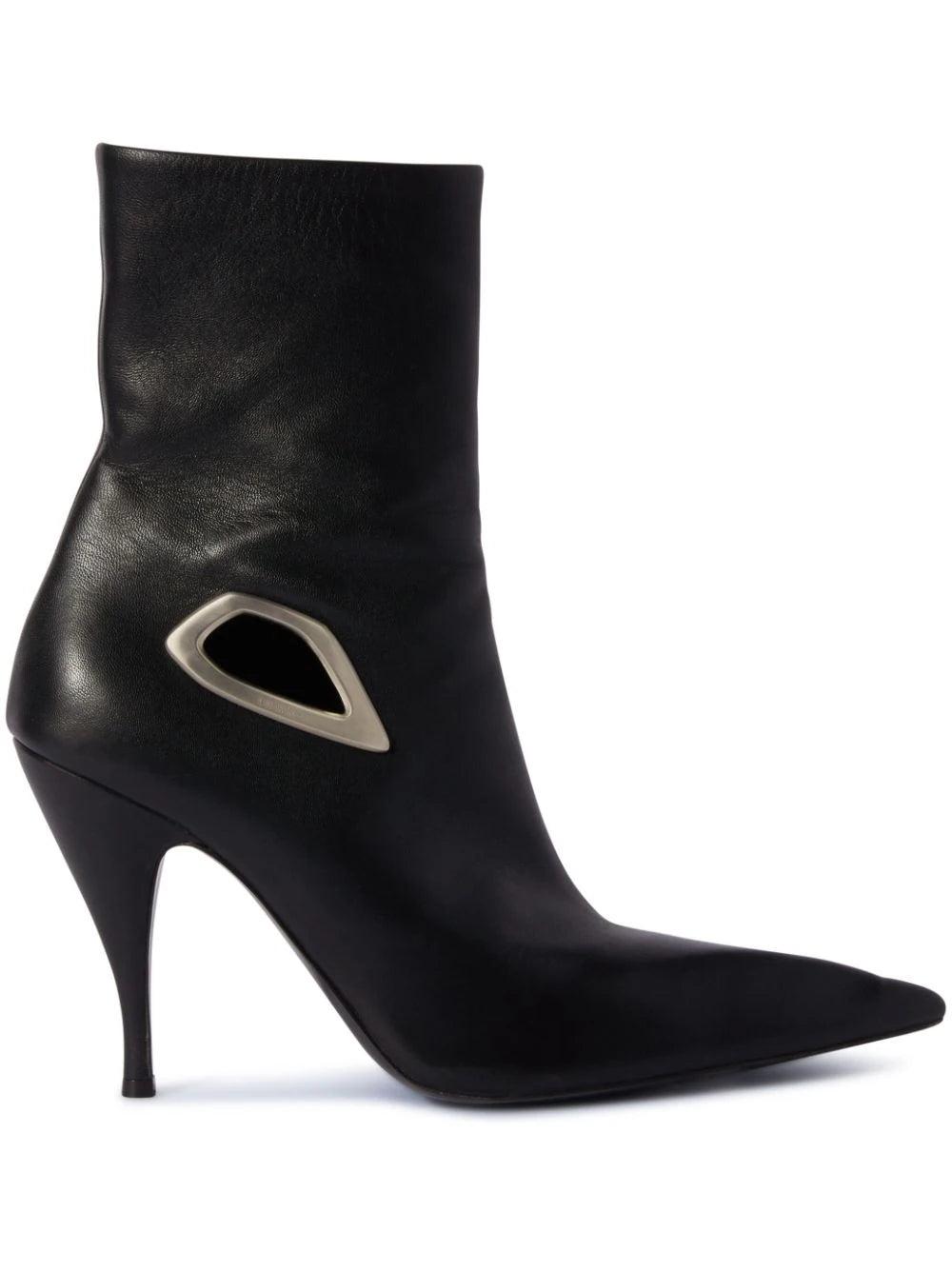 OFF-WHITE WOMEN Crescent Leather Bootie Black/Silver - MAISONDEFASHION.COM