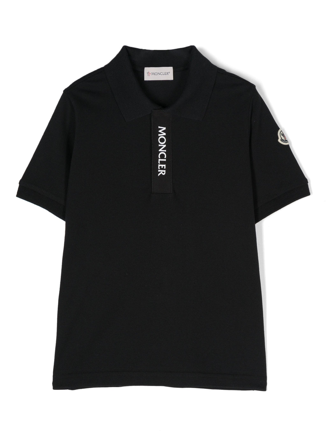 MONCLER KIDS Boys Logo Patch Polo Shirt With Logo Print Black - MAISONDEFASHION.COM