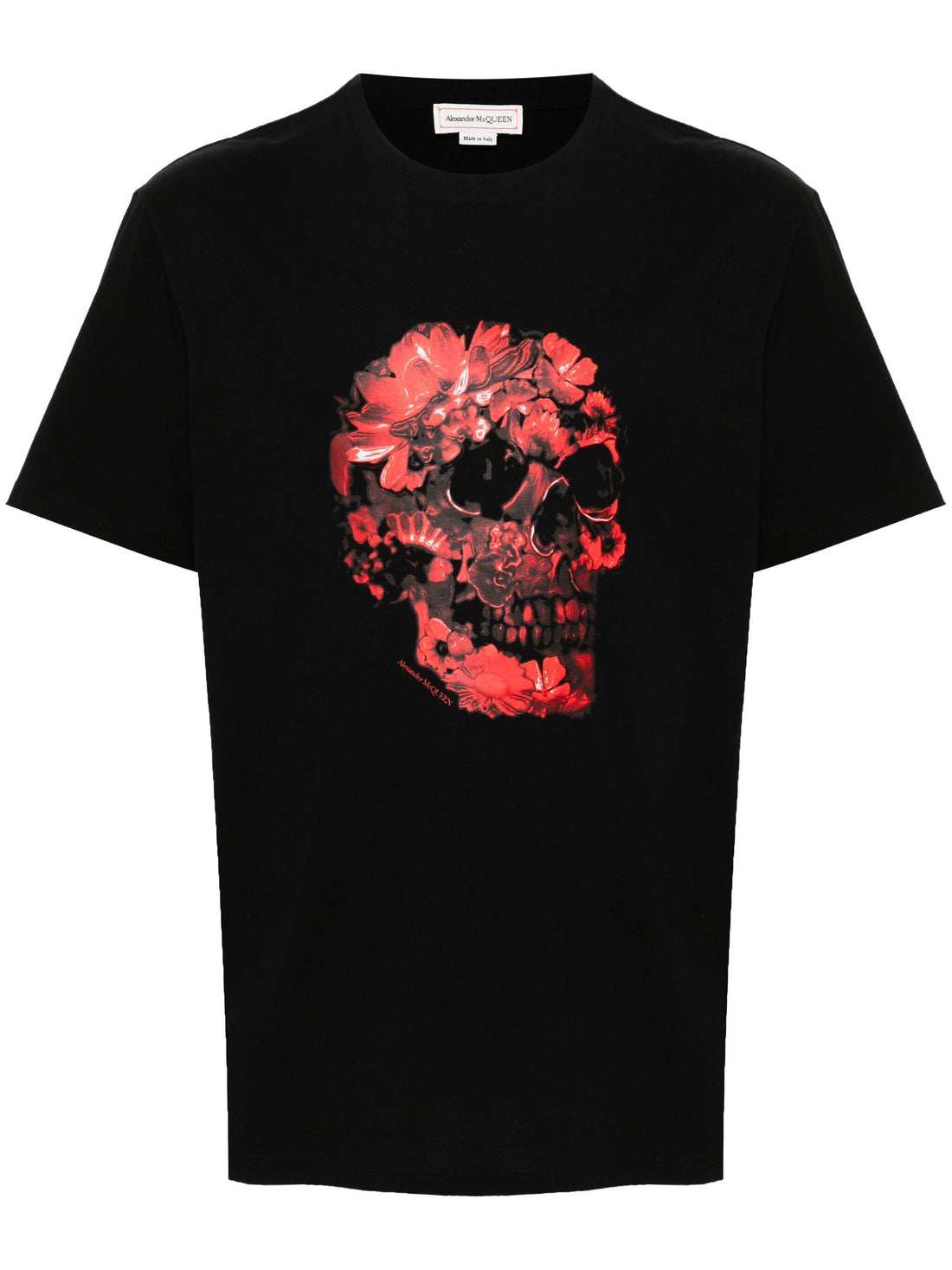 ALEXANDER MCQUEEN Floral Skull Print Cotton T-Shirt Black/Red