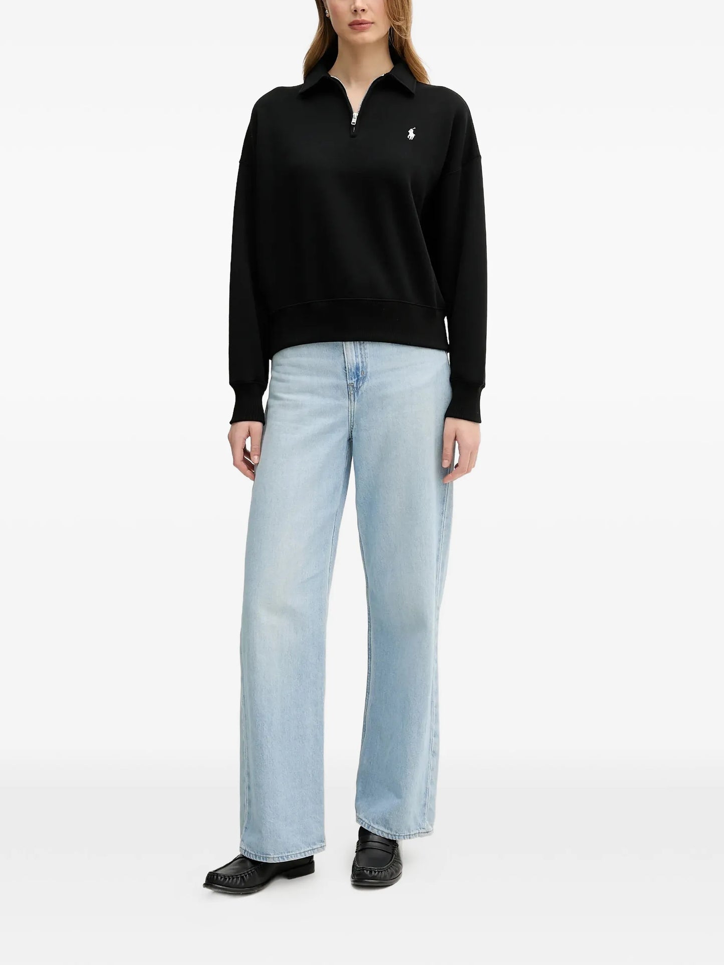 RALPH LAUREN WOMEN Knit Half Zip Sweatshirt Black - MAISONDEFASHION.COM