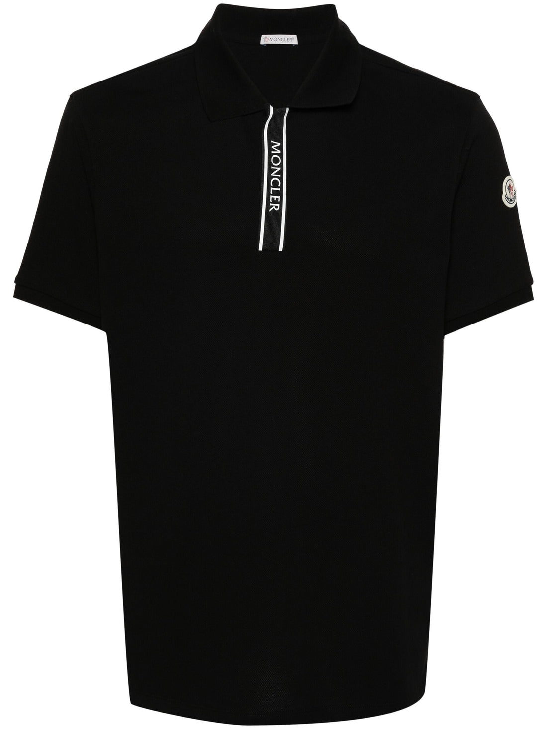 MONCLER Logo Collar Printed Cotton Polo Shirt Black - MAISONDEFASHION.COM