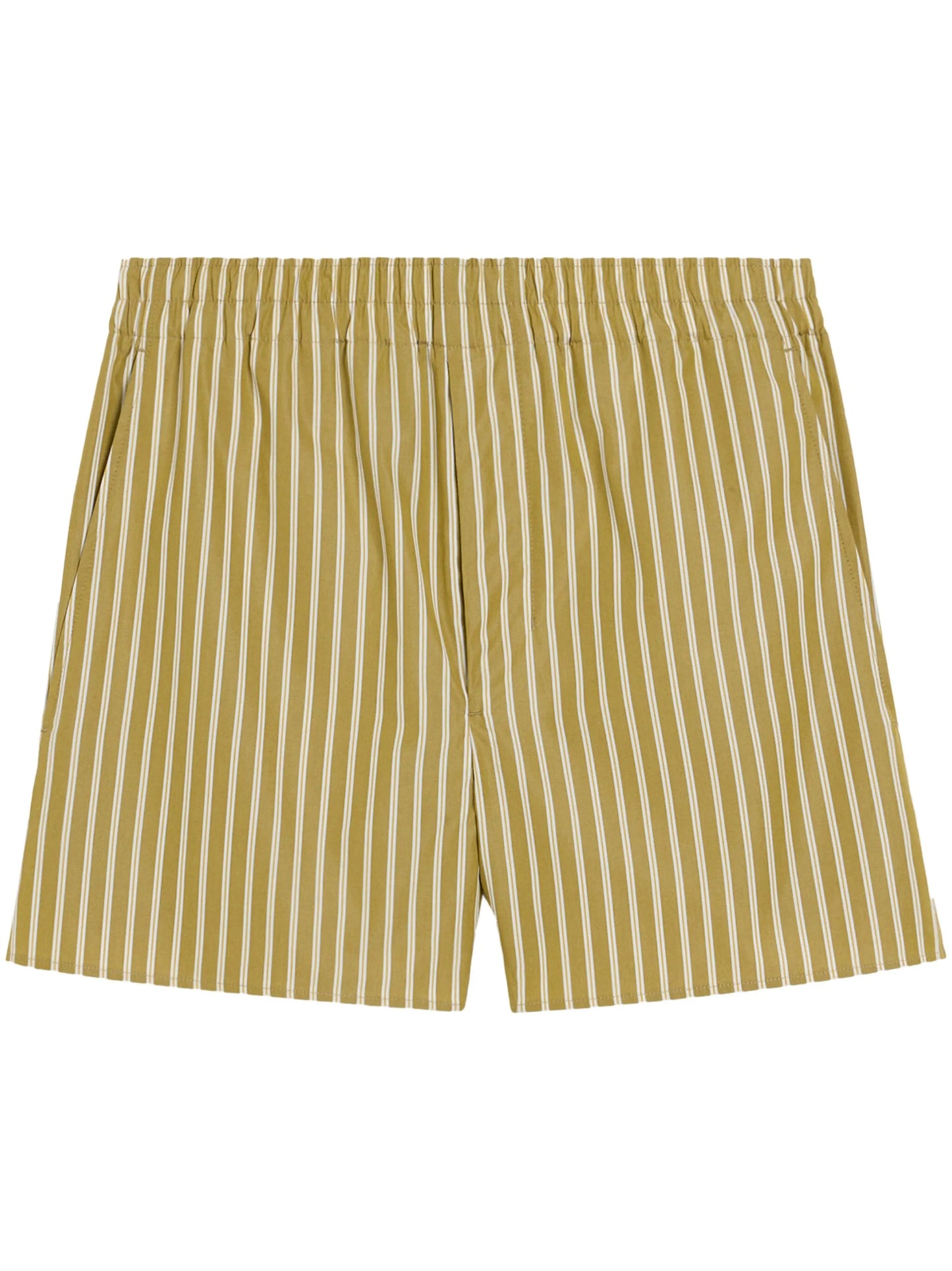 AMI ALEXANDRE MATTIUSSI Logo Patch Stripe Detailed Shorts White/Khaki - MAISONDEFASHION.COM