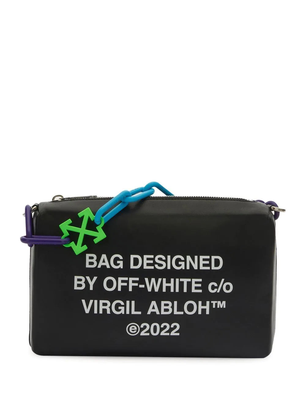 OFF-WHITE WOMEN Block Pouch Quote Clutch Bag Black/Green - MAISONDEFASHION.COM