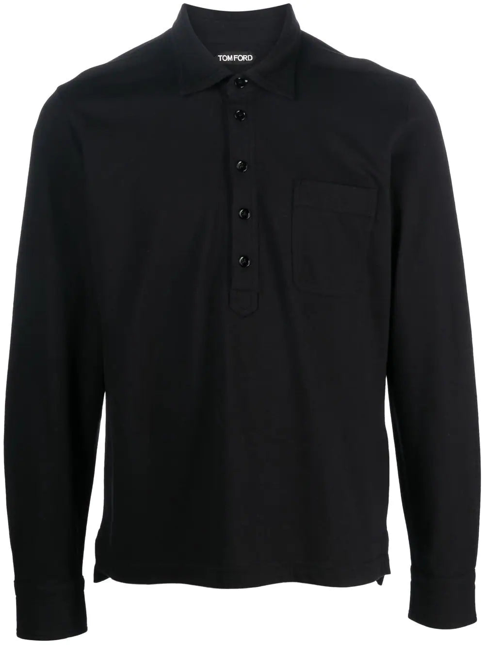 TOM FORD Multi Button Long Sleeve Polo Shirt Black - MAISONDEFASHION.COM