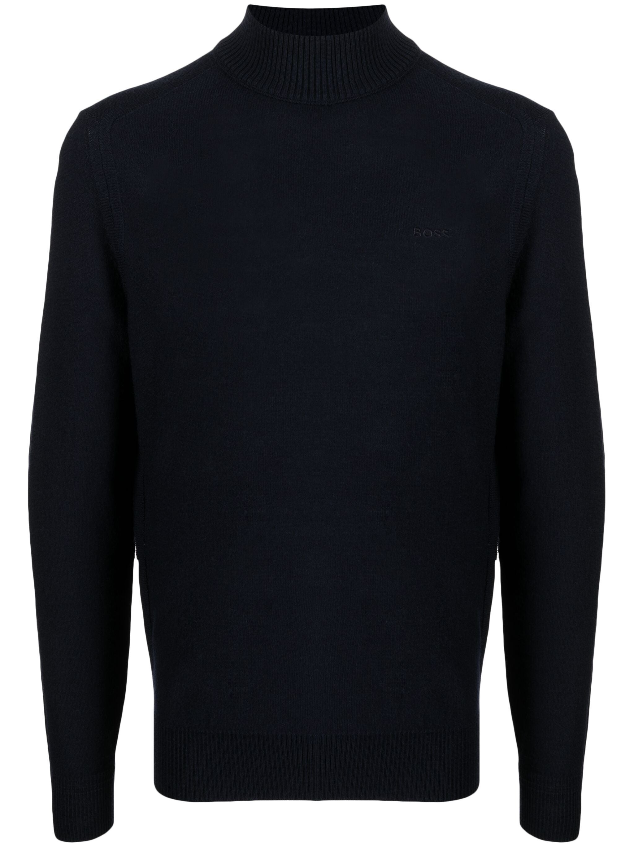 スウェット・トレーナー BOSS Logo Embroidered Wool Blend Turtle Neck Sweater Navy BOSS Logo Embroidered Wool Blend Turtle Neck Sweater Navy