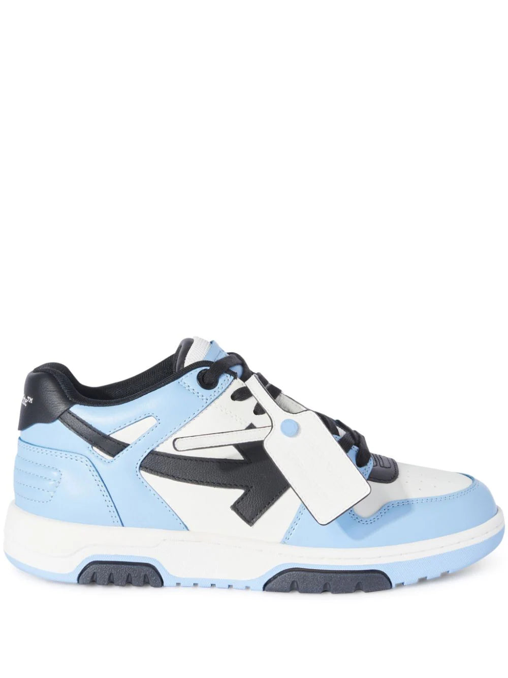 OFF-WHITE MEN Out Of Office Low Top Leather Sneakers White/Light Blue - MAISONDEFASHION.COM