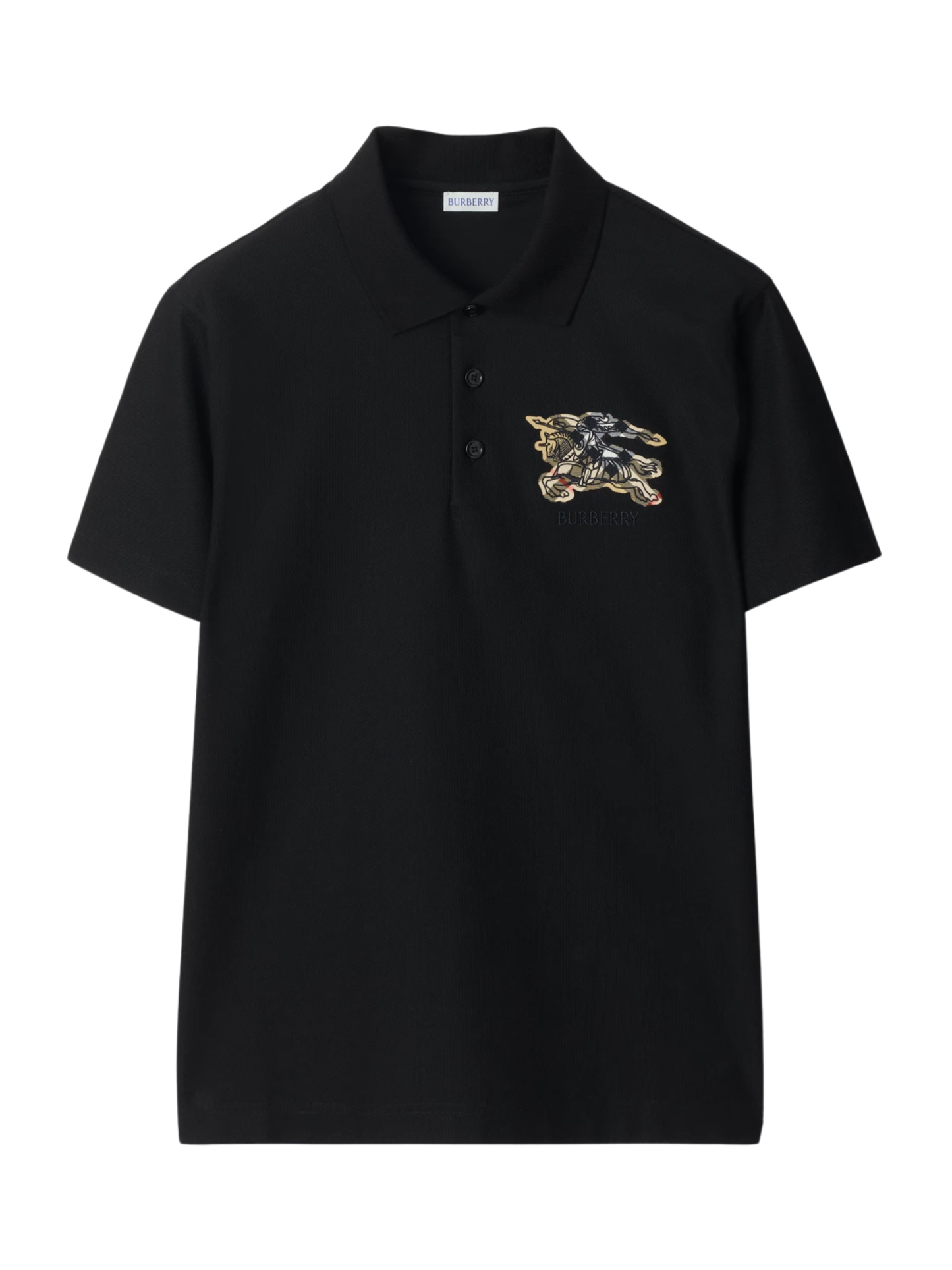 BURBERRY EKD Check Cotton Polo Shirt Black - luxury designer polo with signature Equestrian Knight Device and check pattern