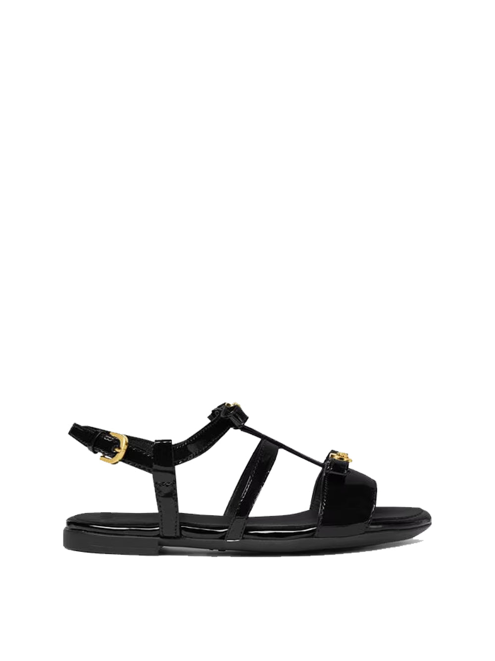 VERSACE KIDS Girls Gianni Ribbon KIds Sandals Black Gold - MAISONDEFASHION.COM