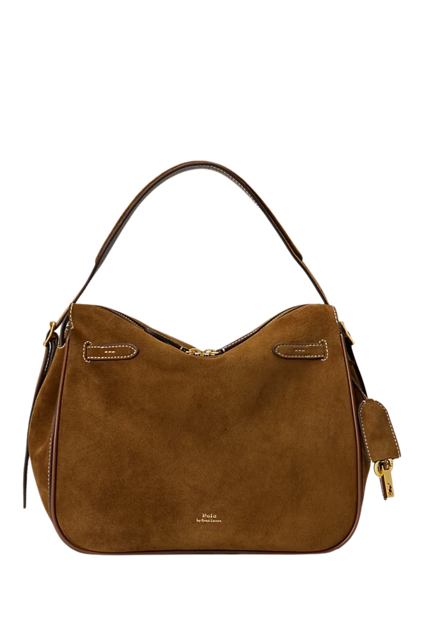 RALPH LAUREN WOMENS Polo ID Suede Satchel Cinnamon/Cuoio - MAISONDEFASHION.COM