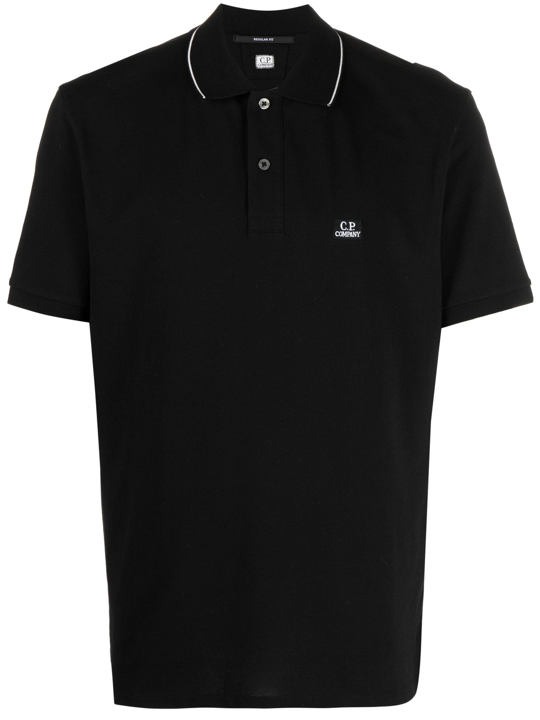 C.P. COMPANY MEN Logo Patch Piqué Polo Shirt Black - MAISONDEFASHION.COM