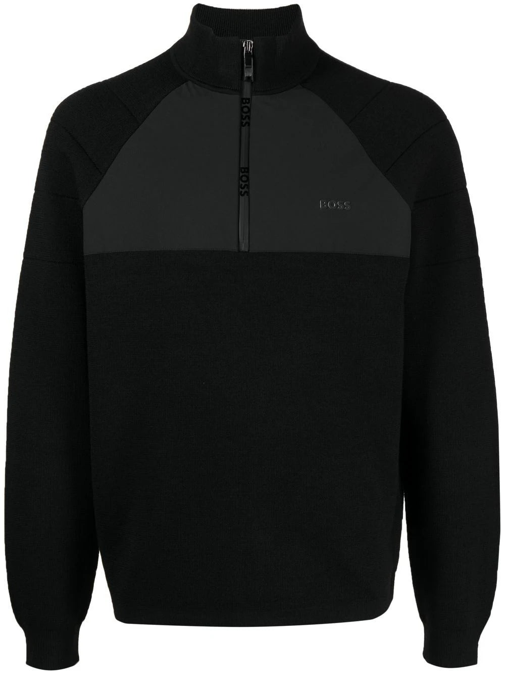 BOSS Zamio Half Zip Sweater Black - MAISONDEFASHION.COM