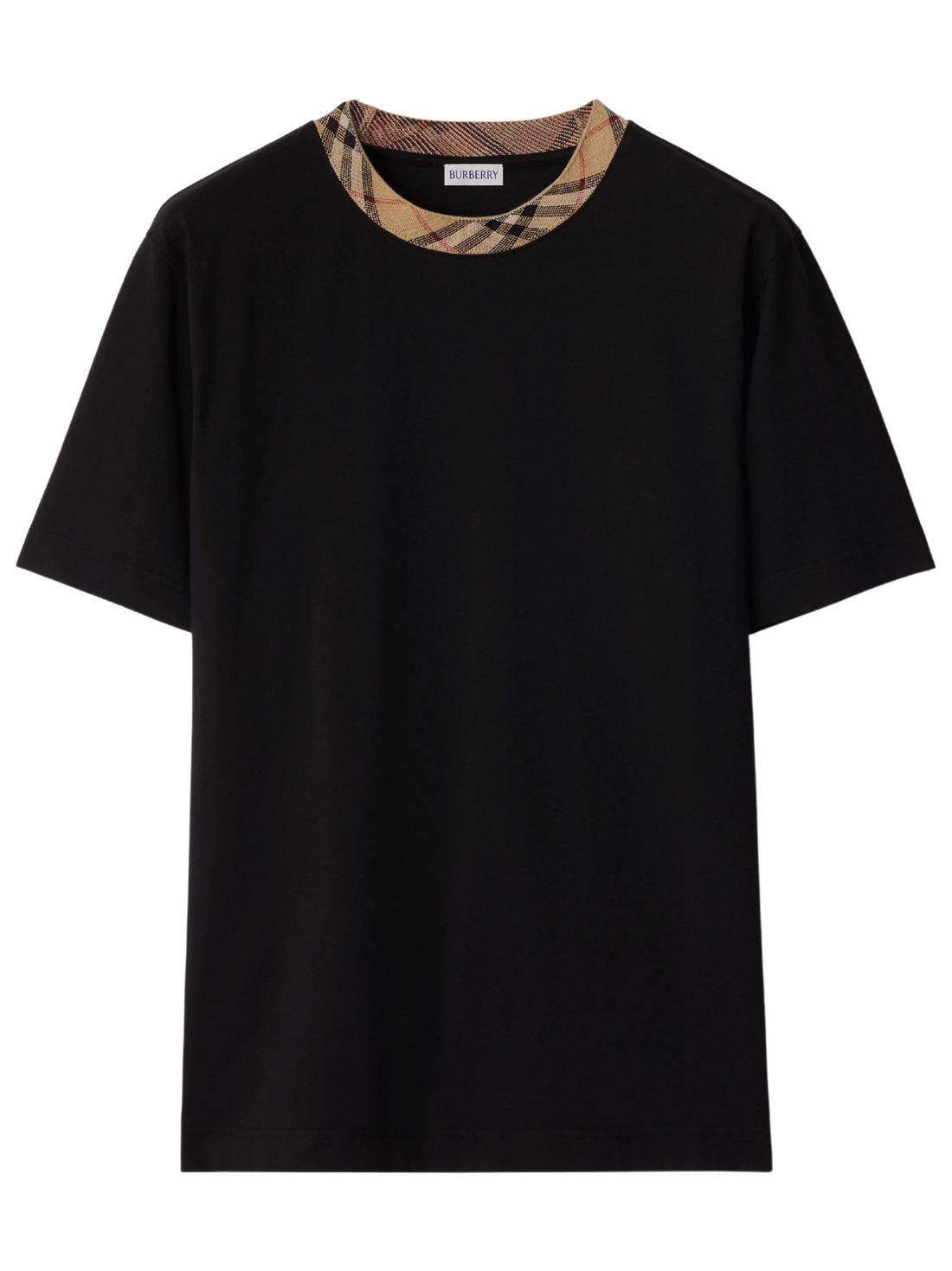 BURBERRY Check Trim Cotton T-shirt Black - MAISONDEFASHION.COM