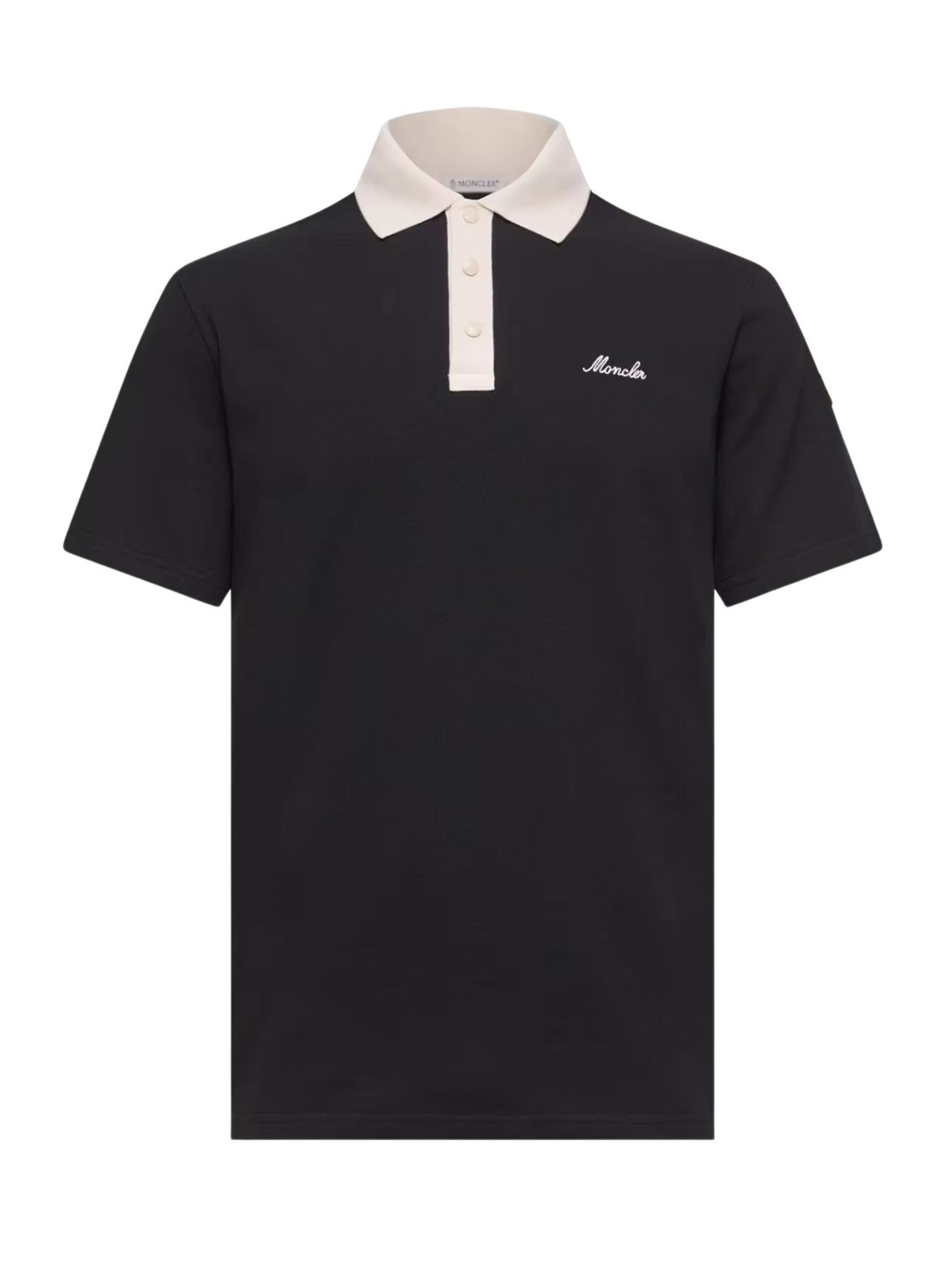 MONCLER Embroidered Logo Cotton Piquet Polo Shirt Black - MAISONDEFASHION.COM