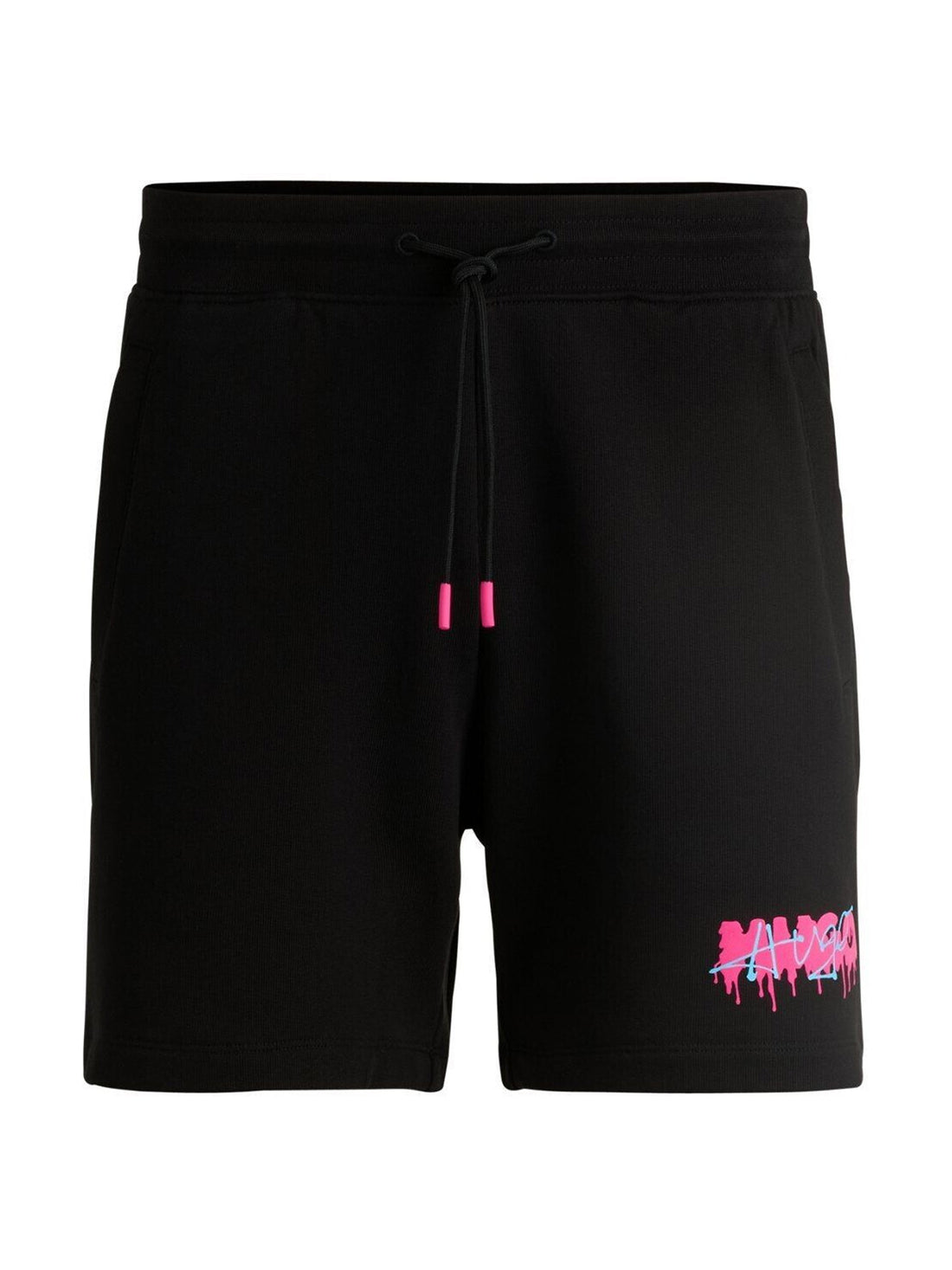 HUGO Logo Print Graphic Dapalmi Cotton Shorts Black