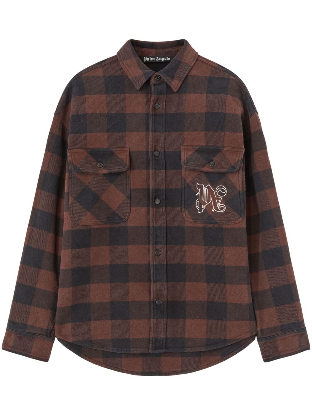 PALM ANGELS MEN PA Monogram Check Overshirt Brown - MAISONDEFASHION.COM