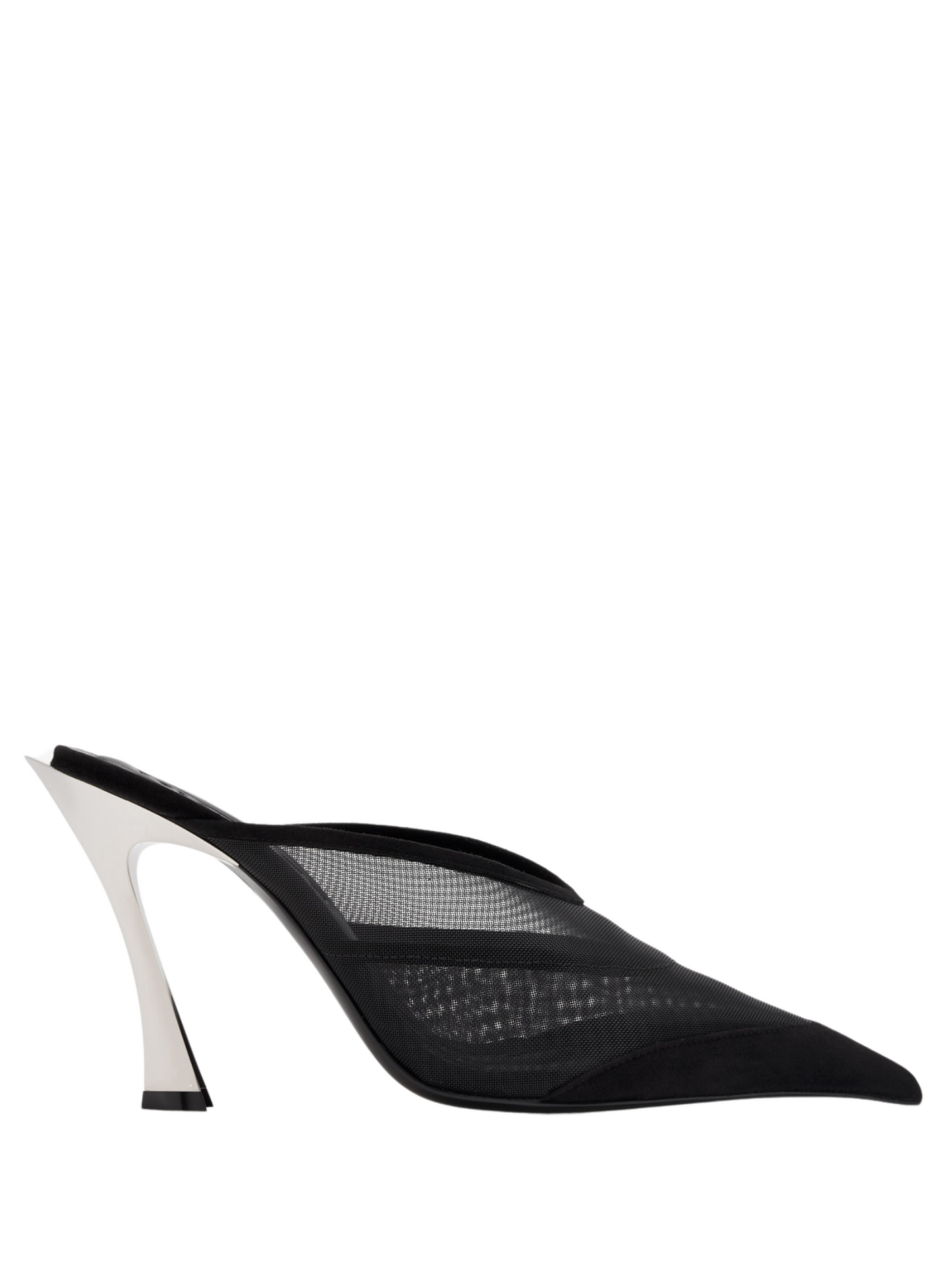 MUGLER WOMEN Mesh & Suede Mule Heels Black - MAISONDEFASHION.COM