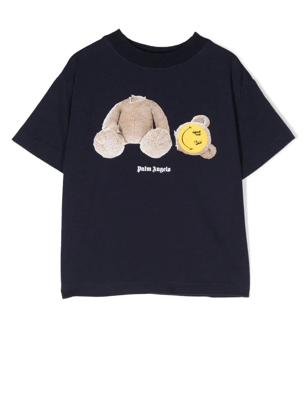 PALM ANGELS KIDS PA Smiley Bear T-Shirt Navy Blue - MAISONDEFASHION.COM