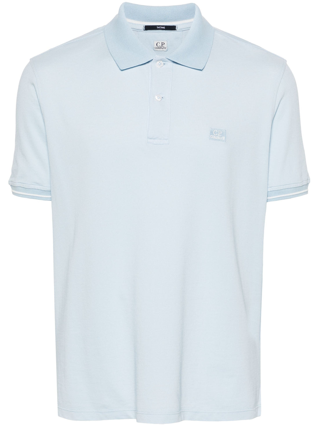 C.P. COMPANY Logo Patch Cotton Blend Polo Shirt Light Blue - MAISONDEFASHION.COM