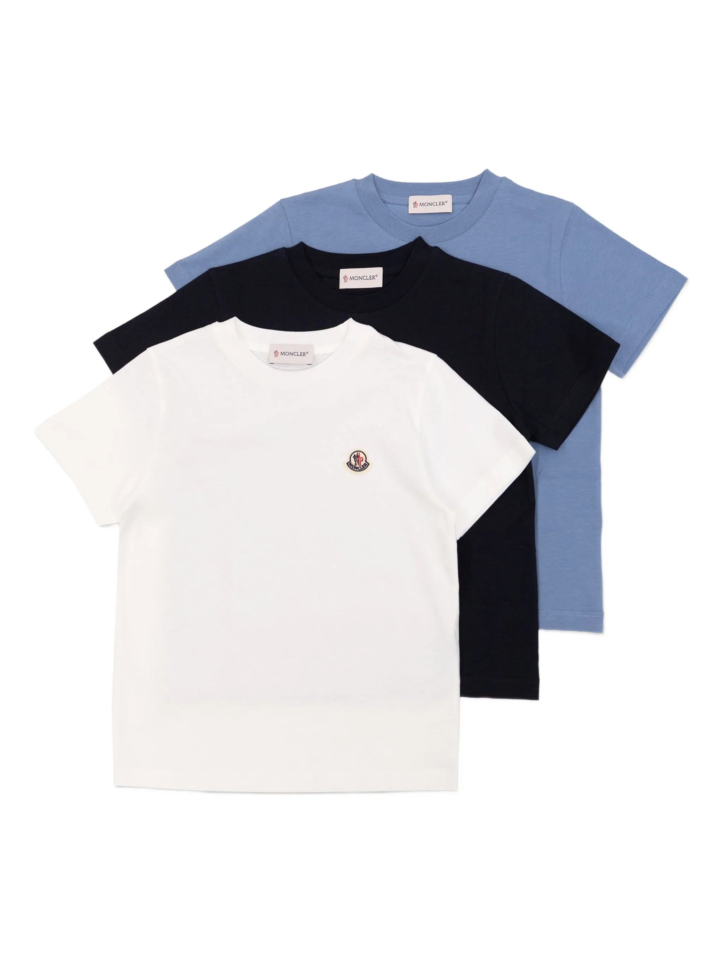 MONCLER KIDS Boys Logo Patch Three Pack Of T-Shirts Multicolour - MAISONDEFASHION.COM