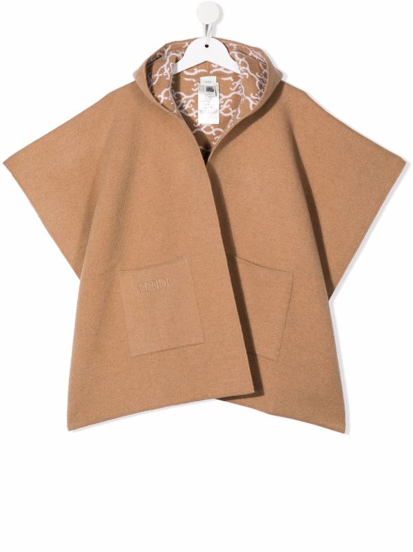 FENDI KIDS Junior Poncho Camel - MAISONDEFASHION.COM