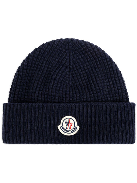 MONCLER Logo-appliqué Beanie Navy Blue – MAISONDEFASHION.COM