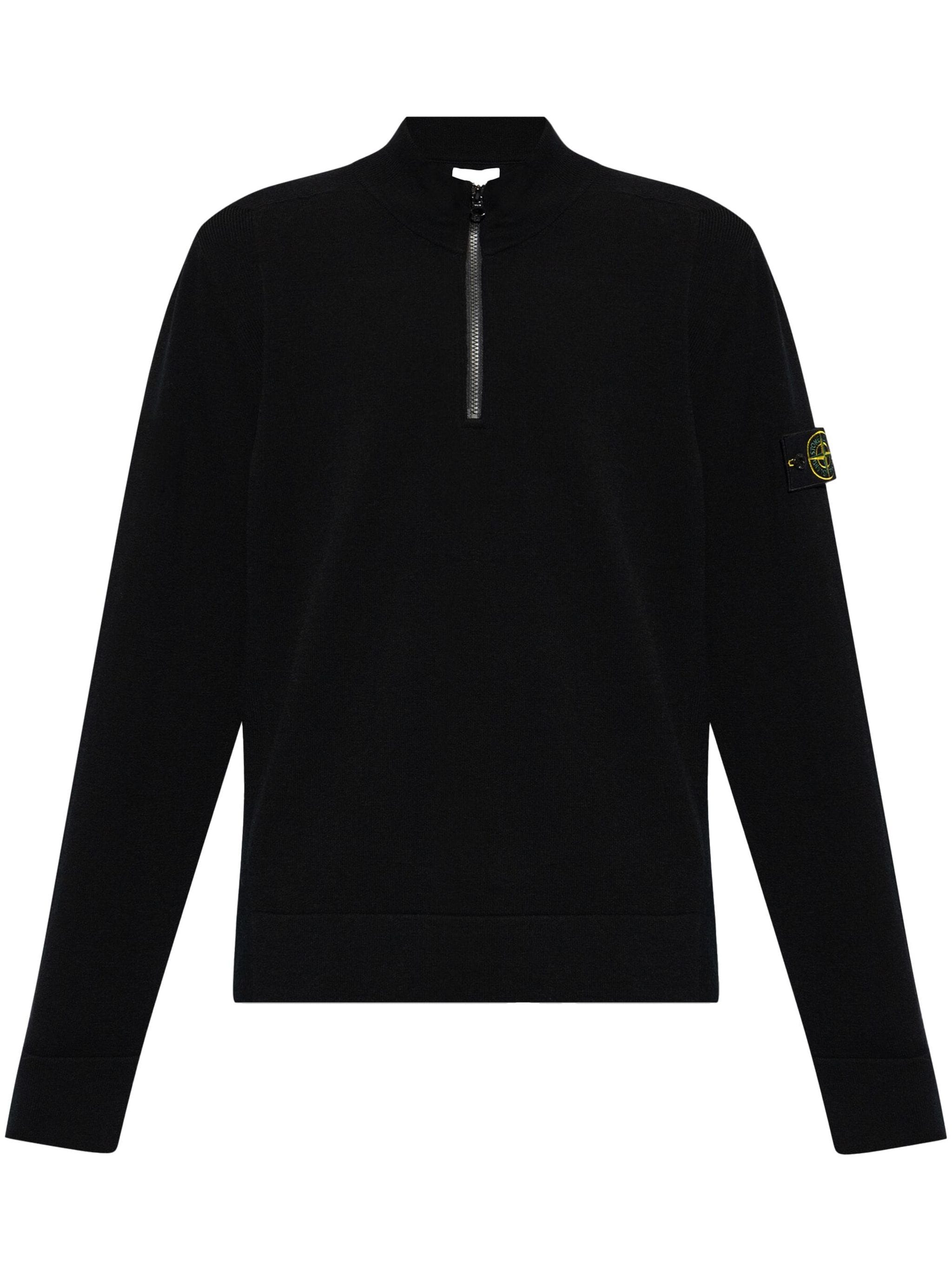 STONE ISLAND Compass Badge Wool Quarter Zip Sweatshirt Black MAISONDEFASHION.COM