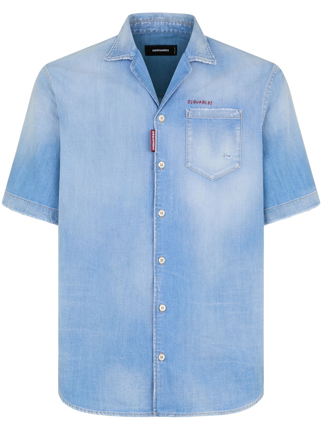 DSQUARED2 Notch Bowling Short Sleeve Shirt Light Blue - MAISONDEFASHION.COM