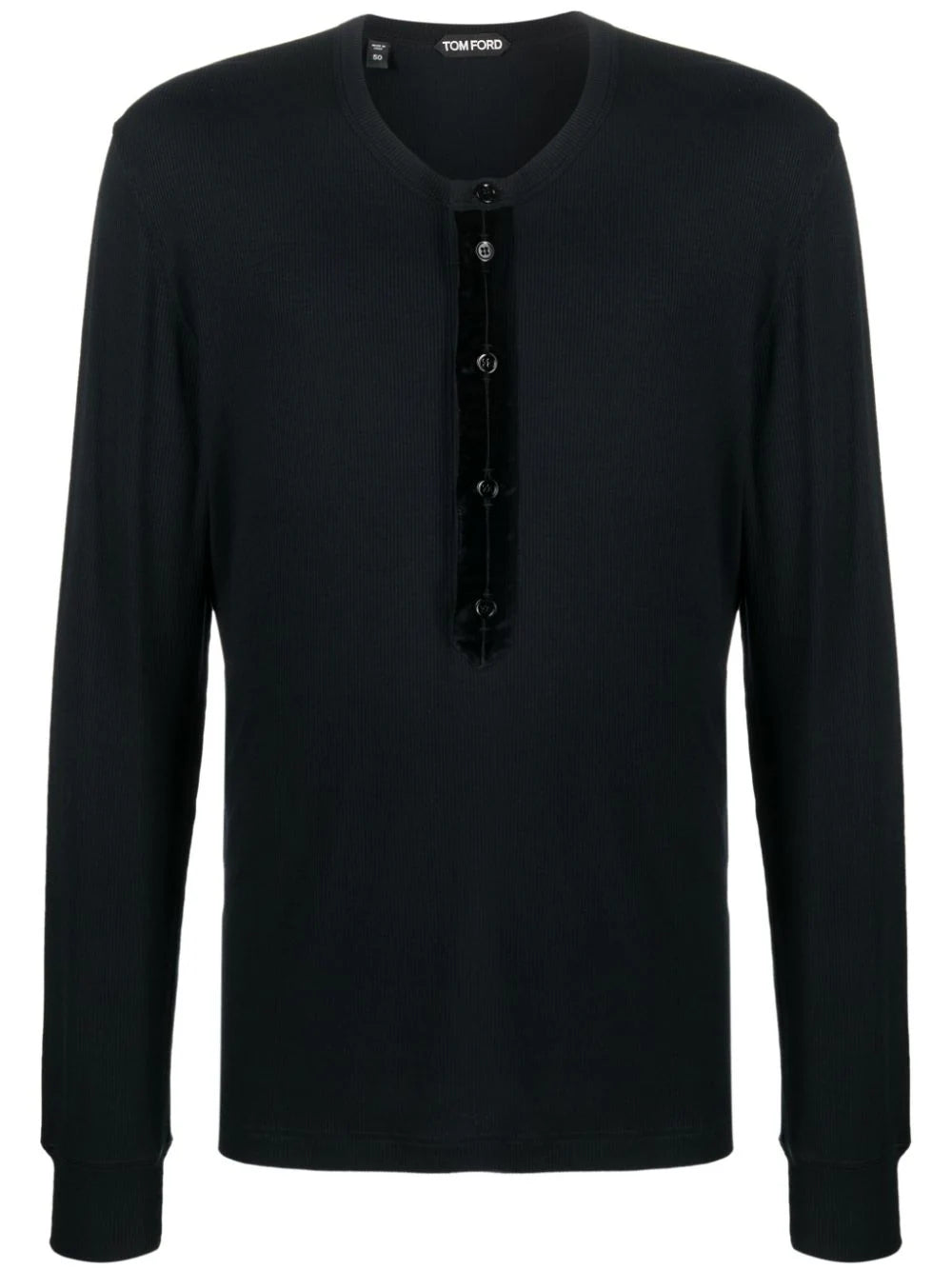 TOM FORD Henley Long Sleeve T-Shirt Black - MAISONDEFASHION.COM