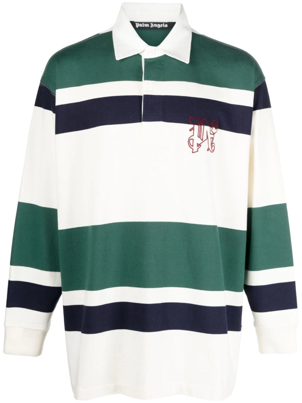 PALM ANGELS MEN Pa Monogram Rugby Oversized Polo Shirt Butter/Red - MAISONDEFASHION.COM