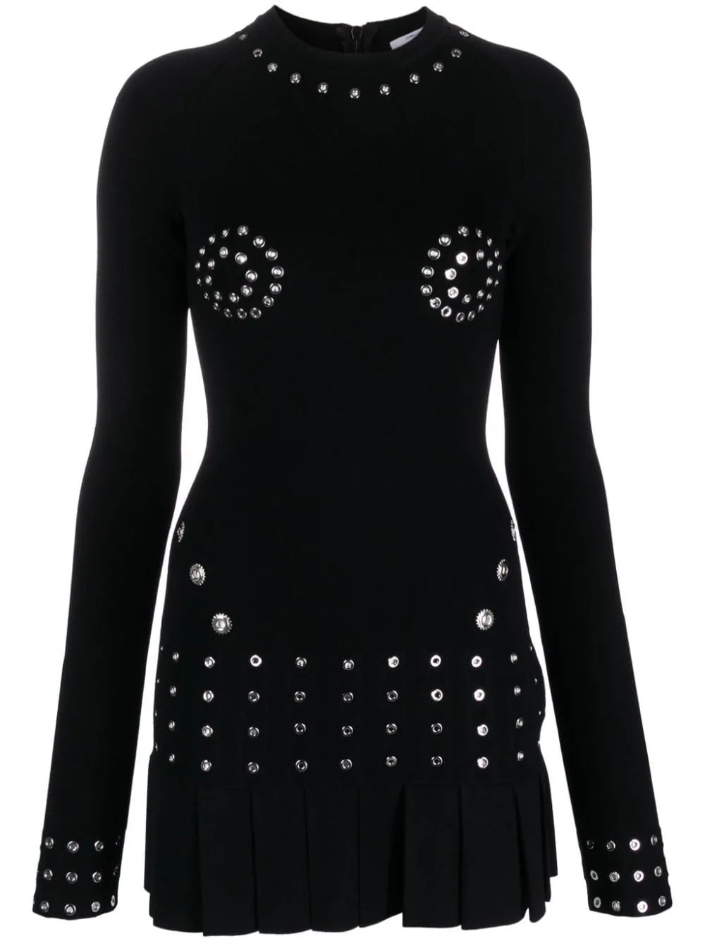 OFF-WHITE WOMEN Eyelet Pleated Mini Dress Black - MAISONDEFASHION.COM